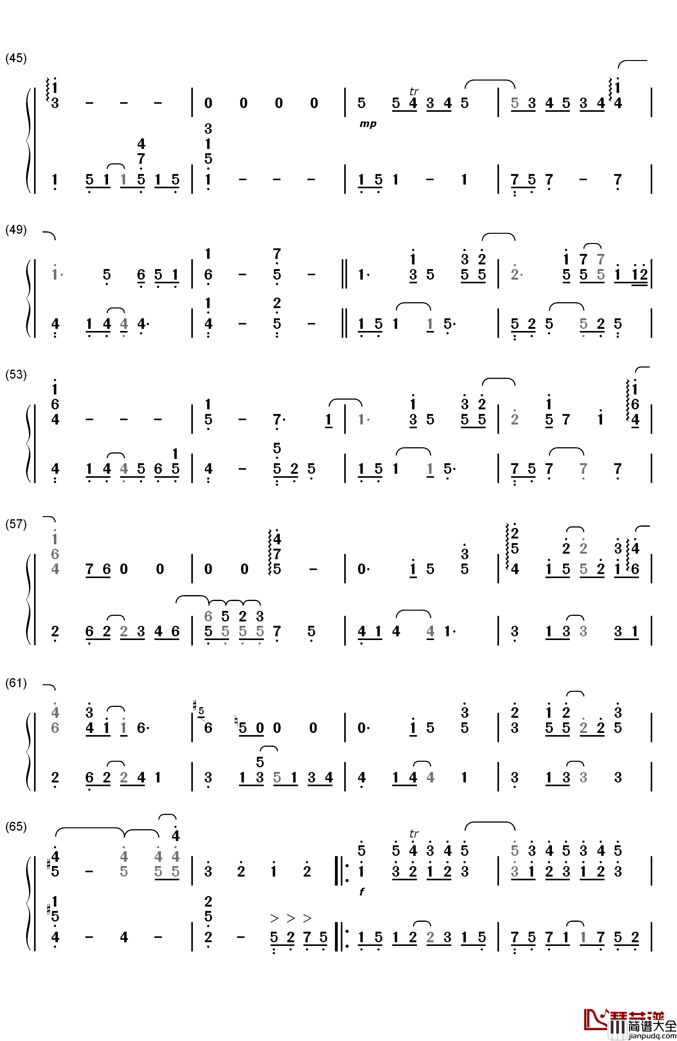 不可思议钢琴简谱_数字双手_金莎