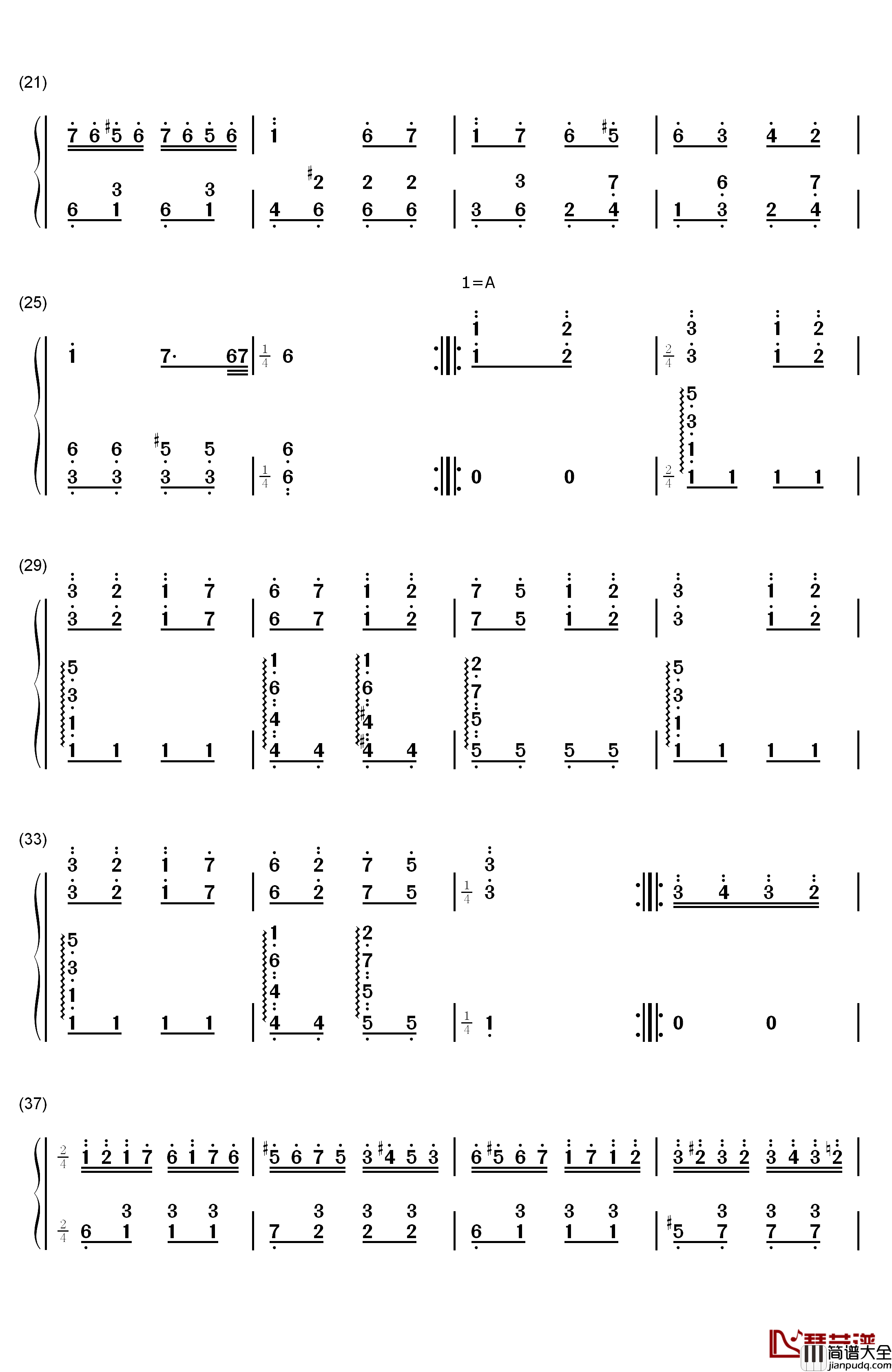 土耳其进行曲钢琴简谱_数字双手_莫扎特__Mozart