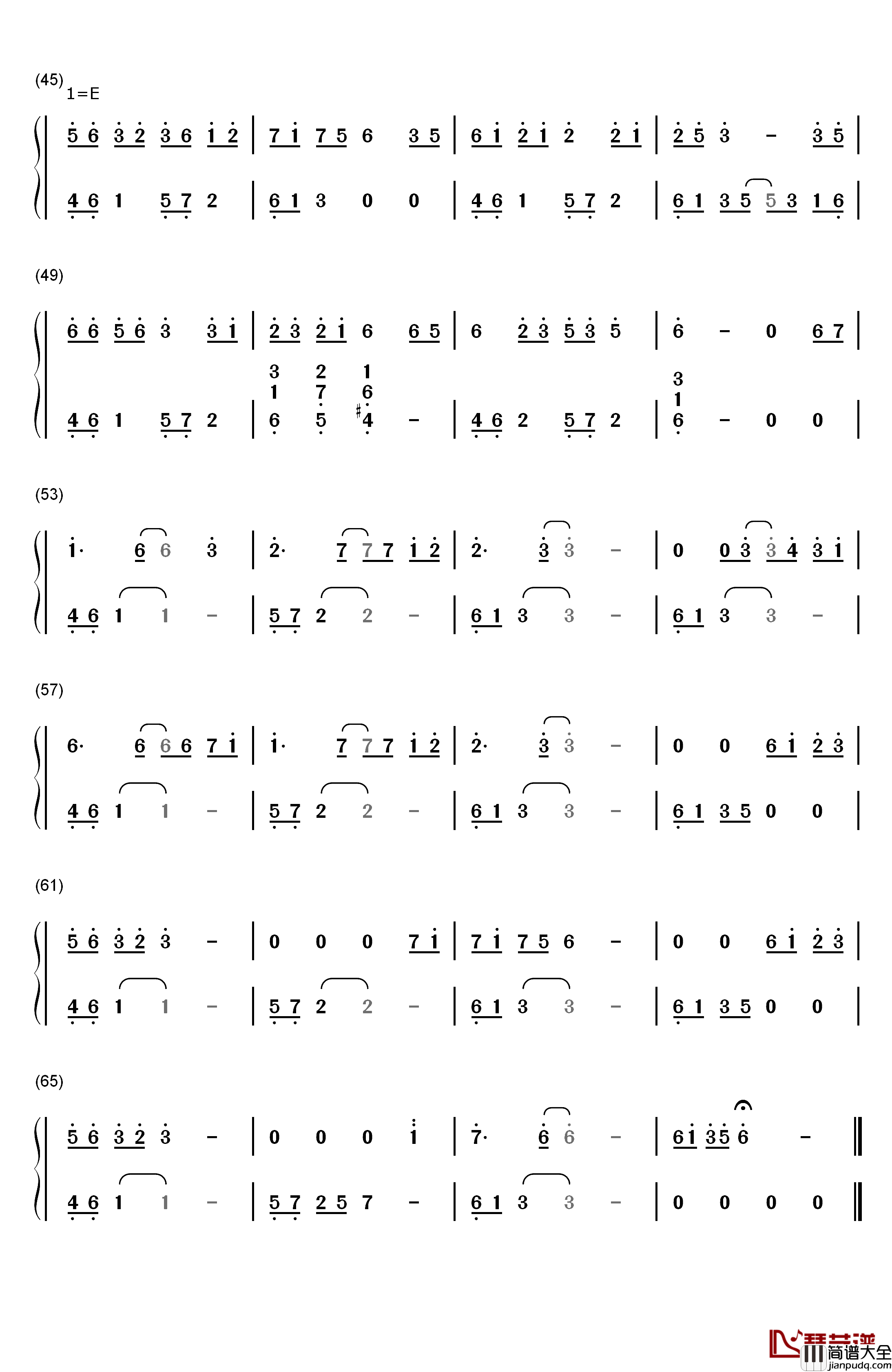 云流れ钢琴简谱_数字双手_东方Project