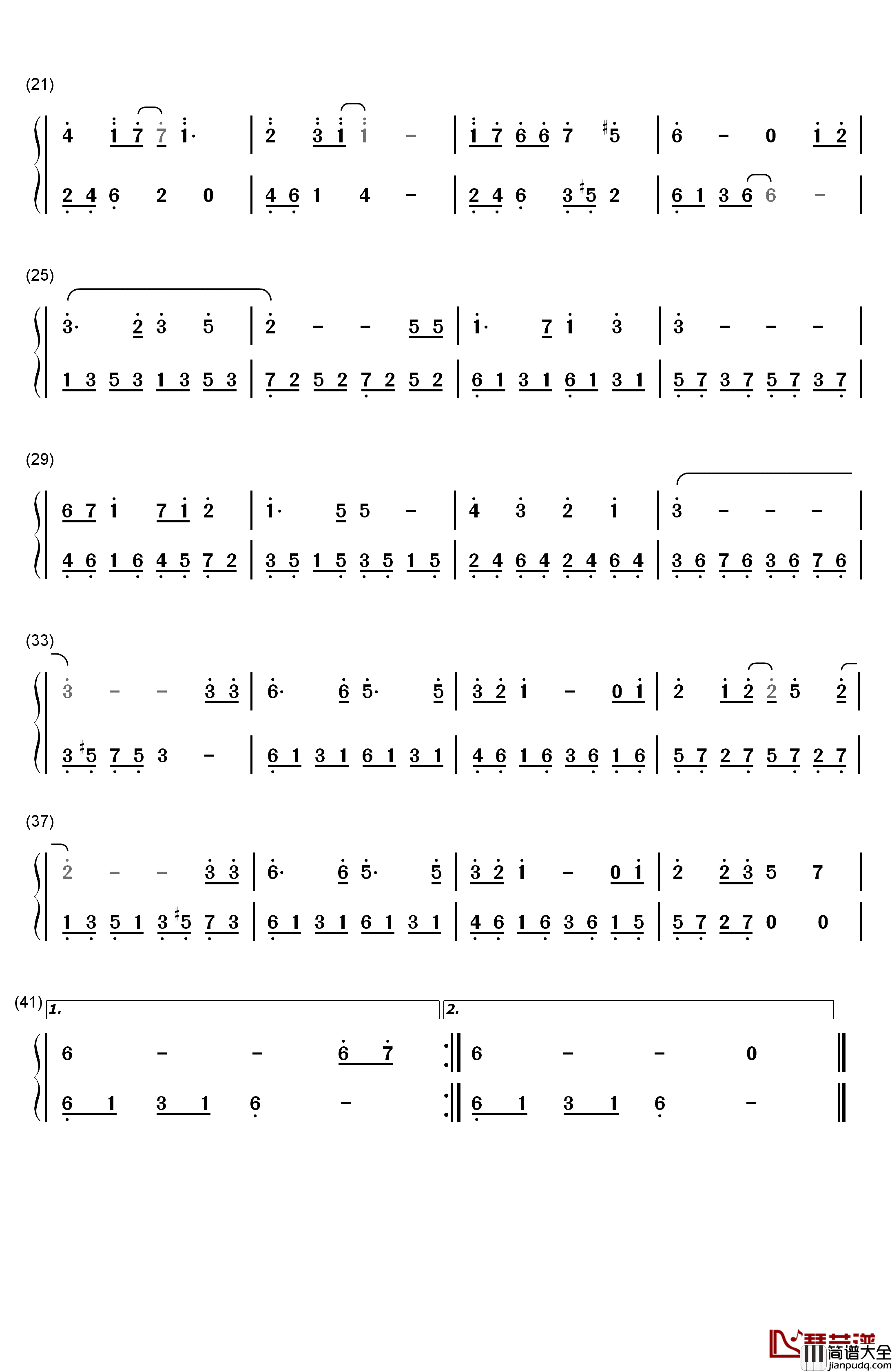 天空之城C调完美简单版钢琴简谱_数字双手_久石让_宫崎骏