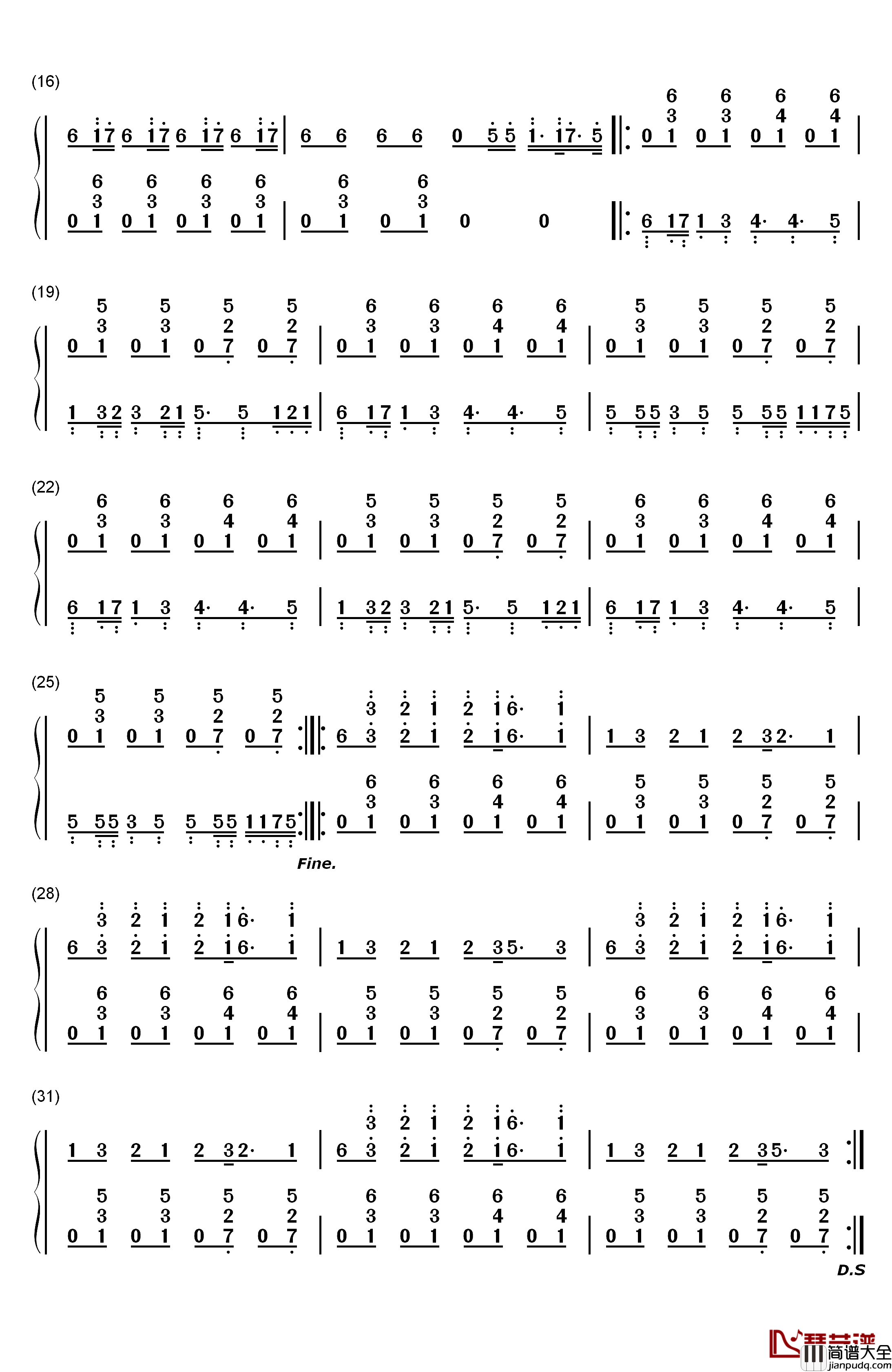 I_Love_You钢琴简谱_数字双手_OMFG