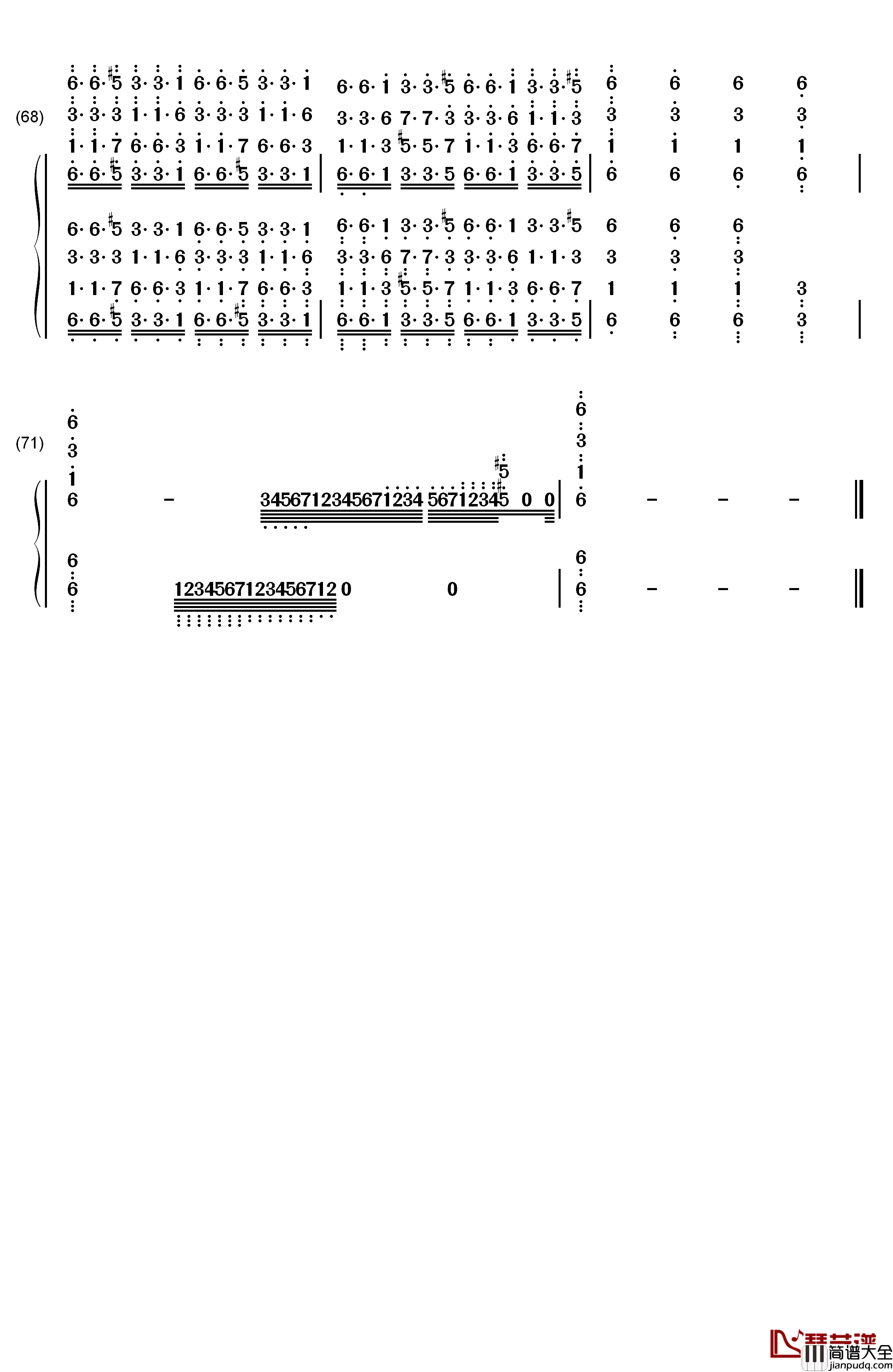 格里格钢琴变奏曲钢琴简谱_数字双手_马克西姆