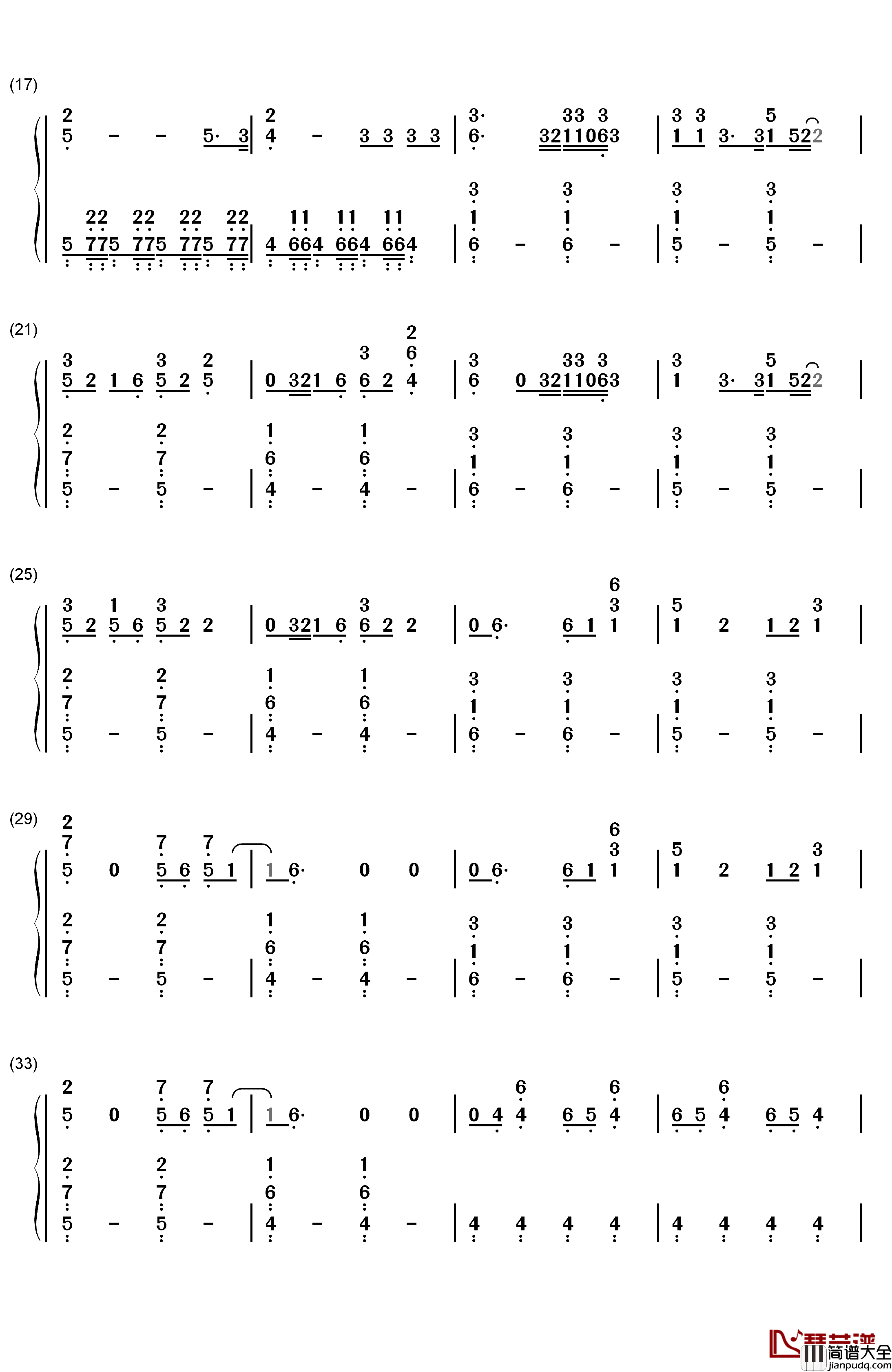 Counting_Stars钢琴简谱_数字双手_OneRepublic