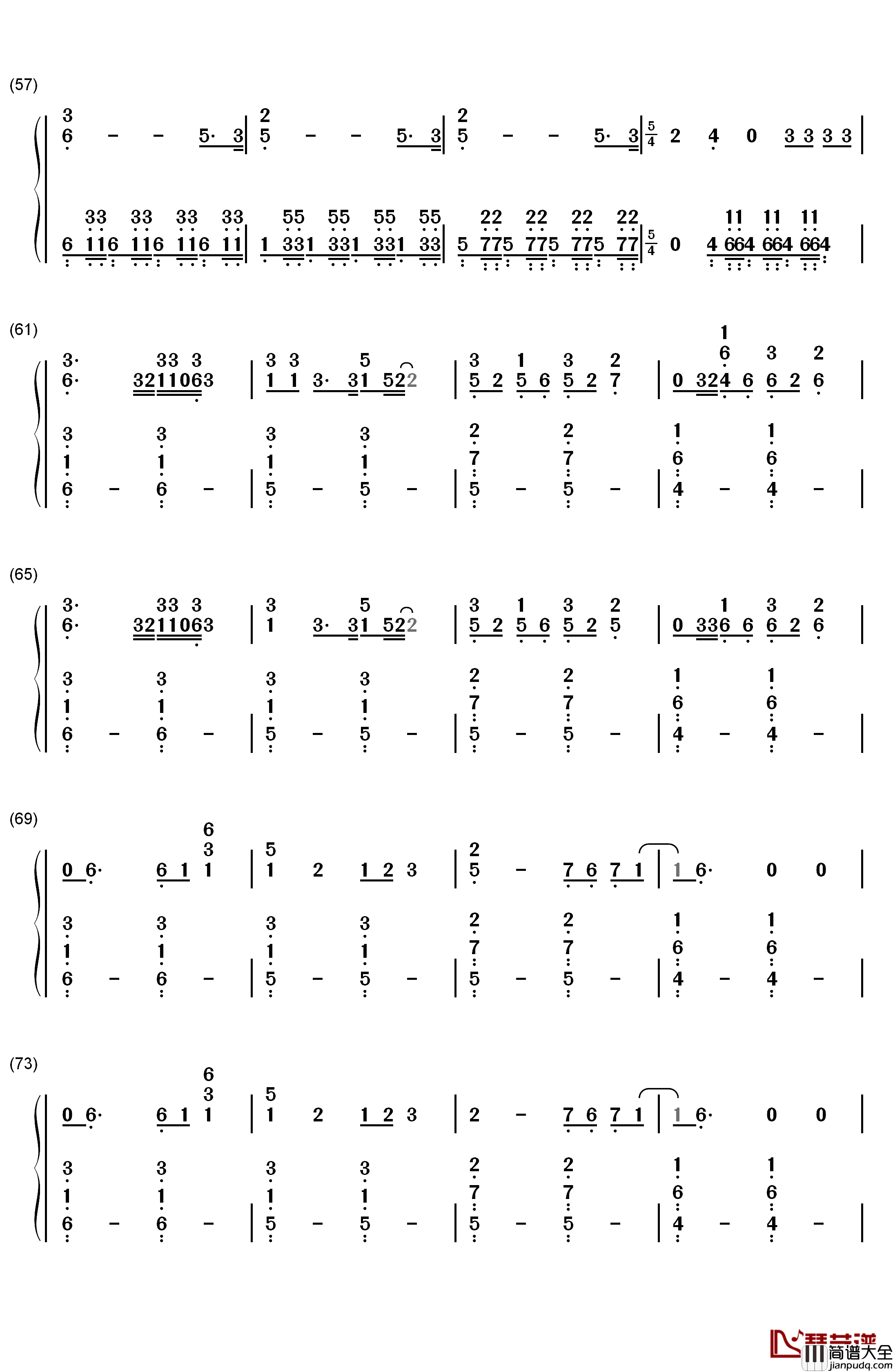 Counting_Stars钢琴简谱_数字双手_OneRepublic