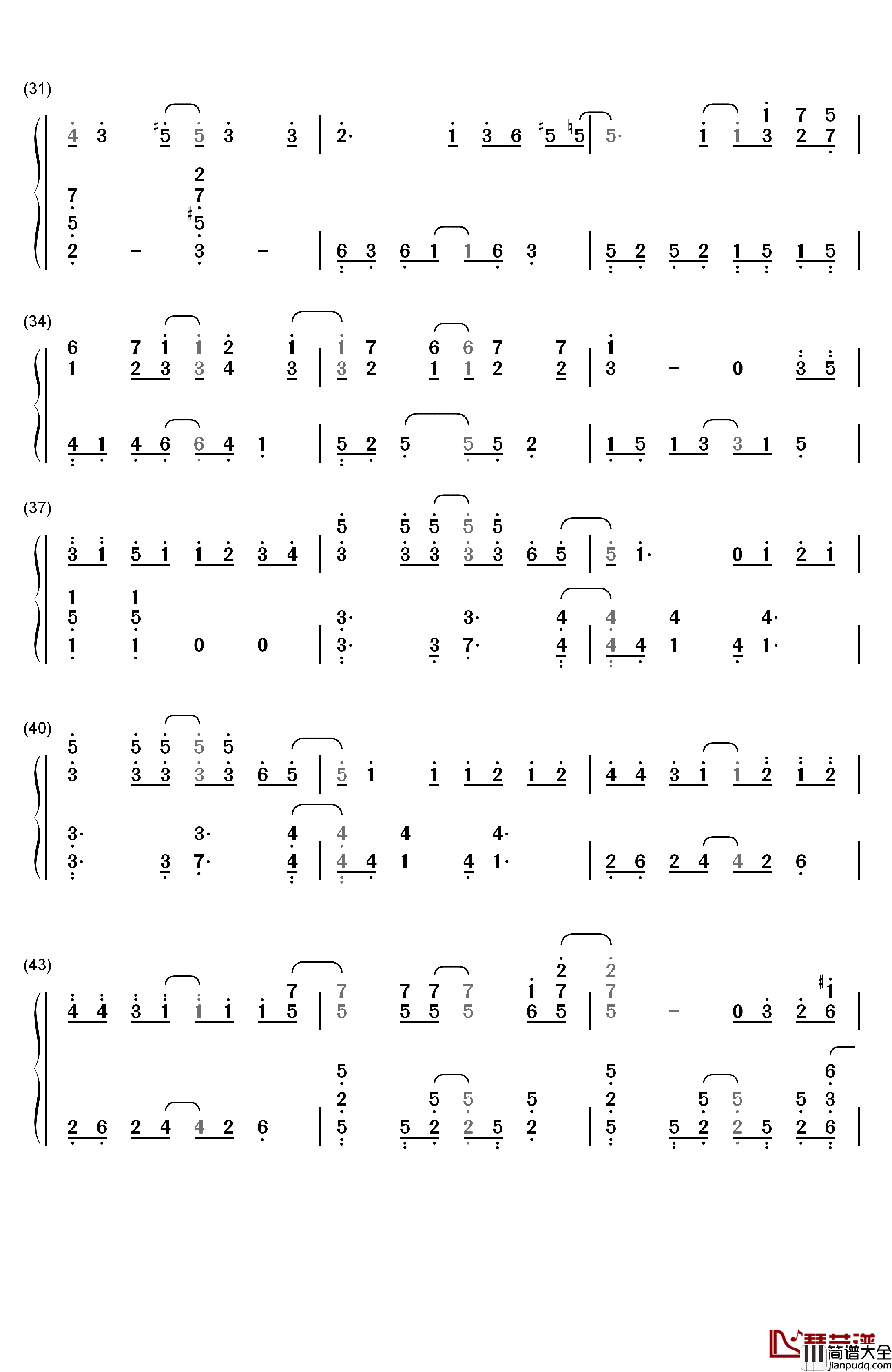 闪亮闪亮钢琴简谱_数字双手_梶裕贵