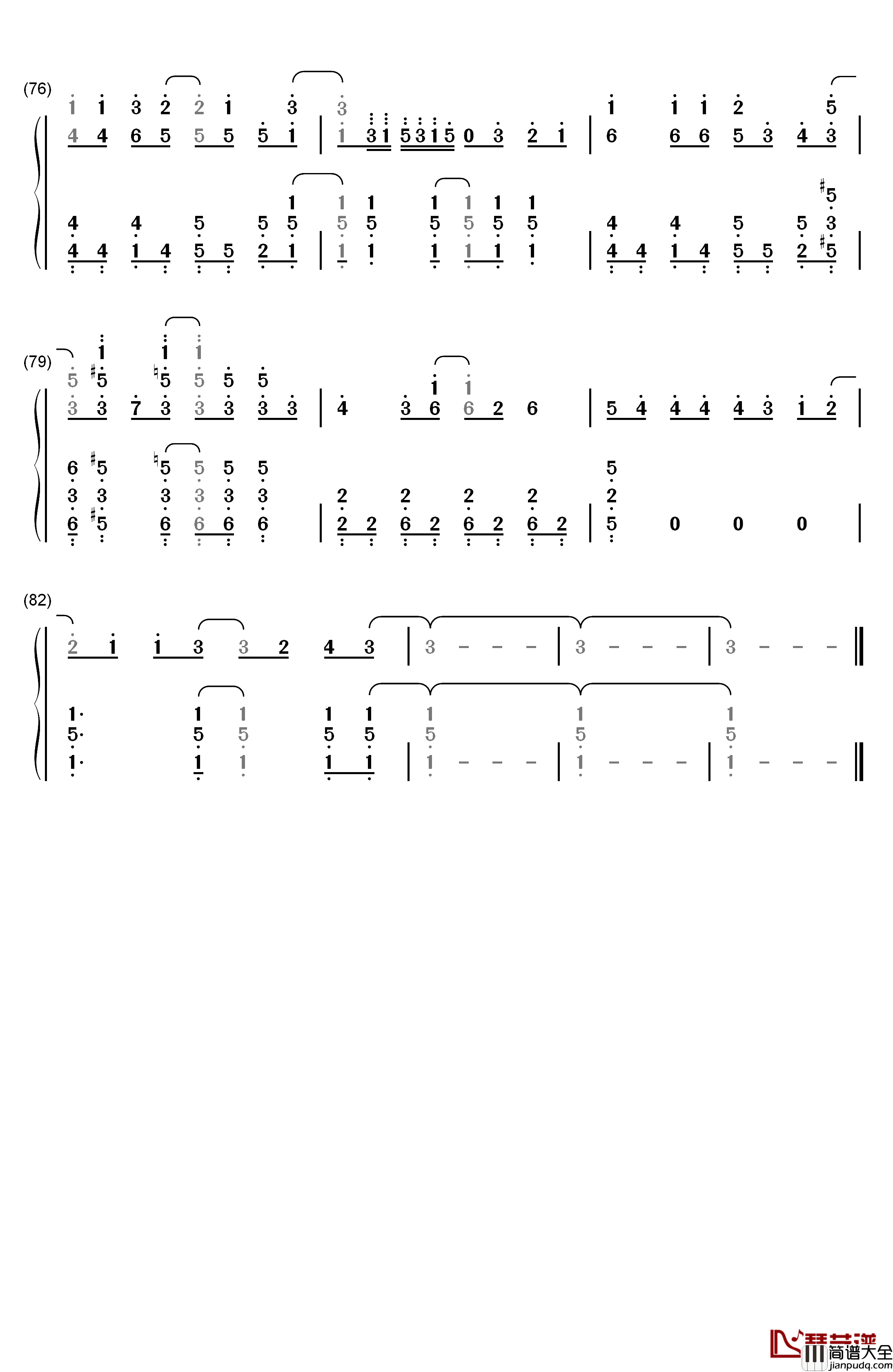 闪亮闪亮钢琴简谱_数字双手_梶裕贵