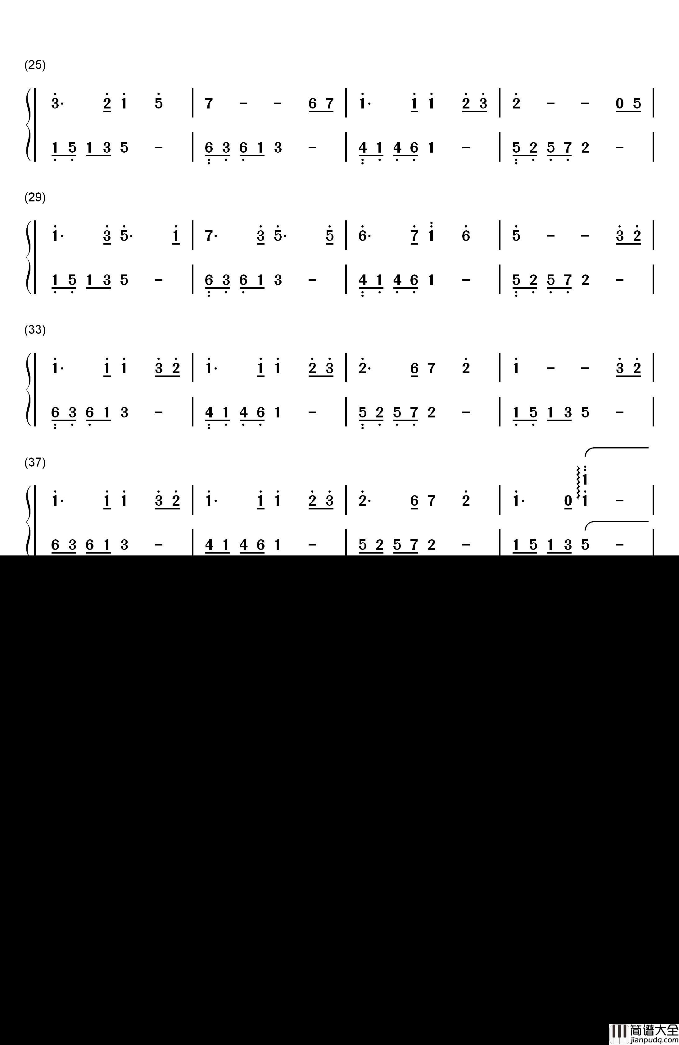 月亮代表我的心超简单版钢琴简谱_数字双手_邓丽君