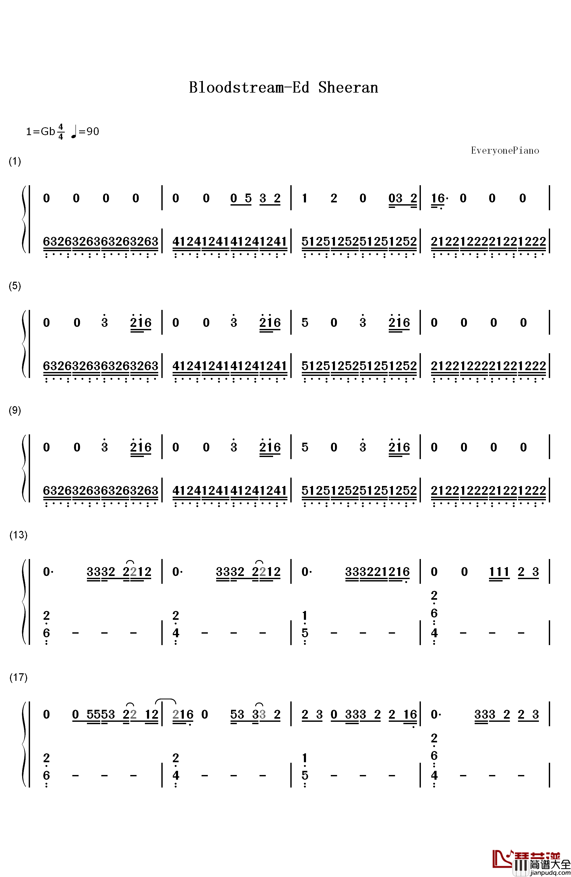 Bloodstream钢琴简谱_数字双手_Ed_Sheeran