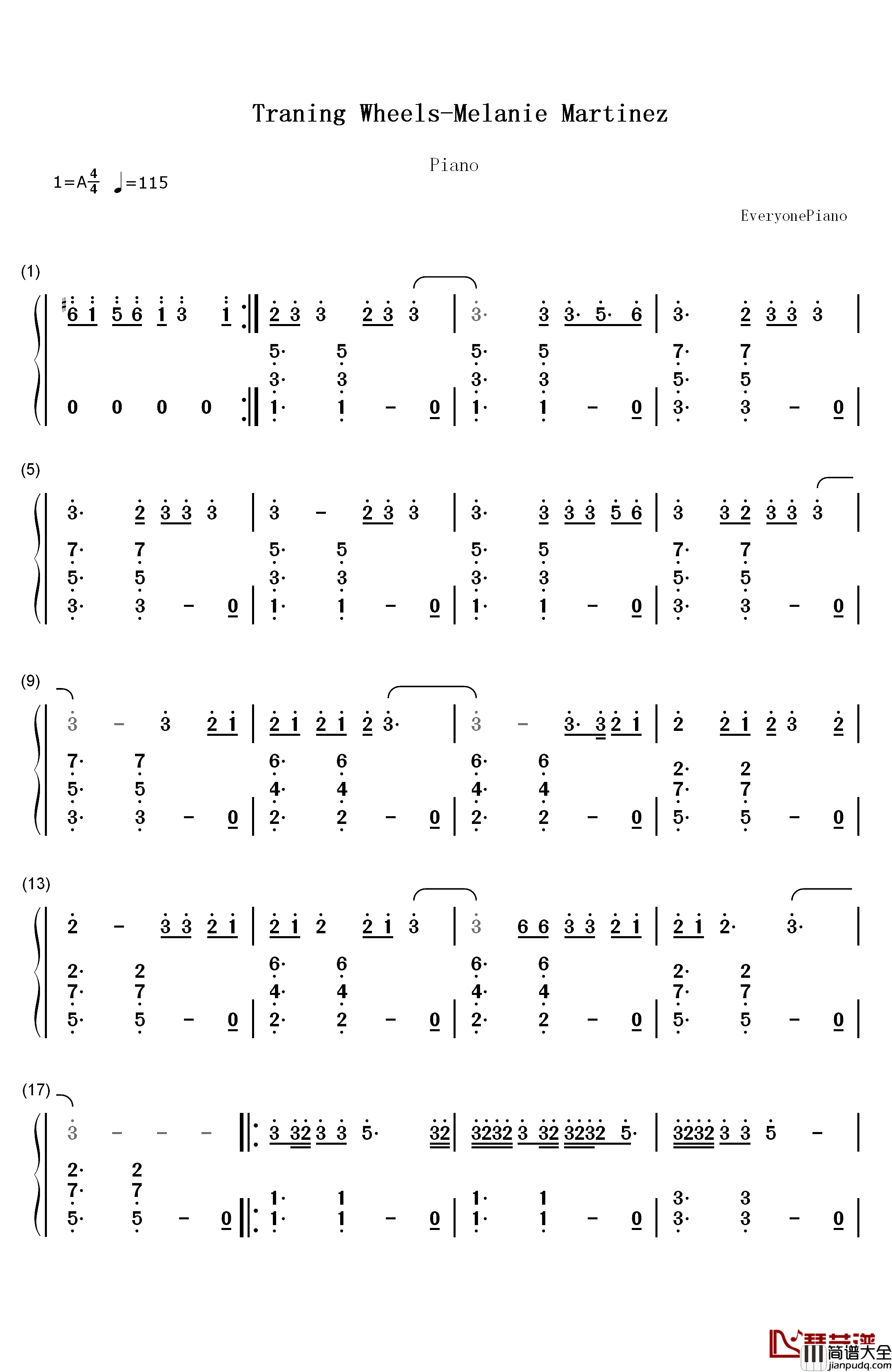 Training_Wheels_piano钢琴简谱_数字双手_Melanie_Martinez