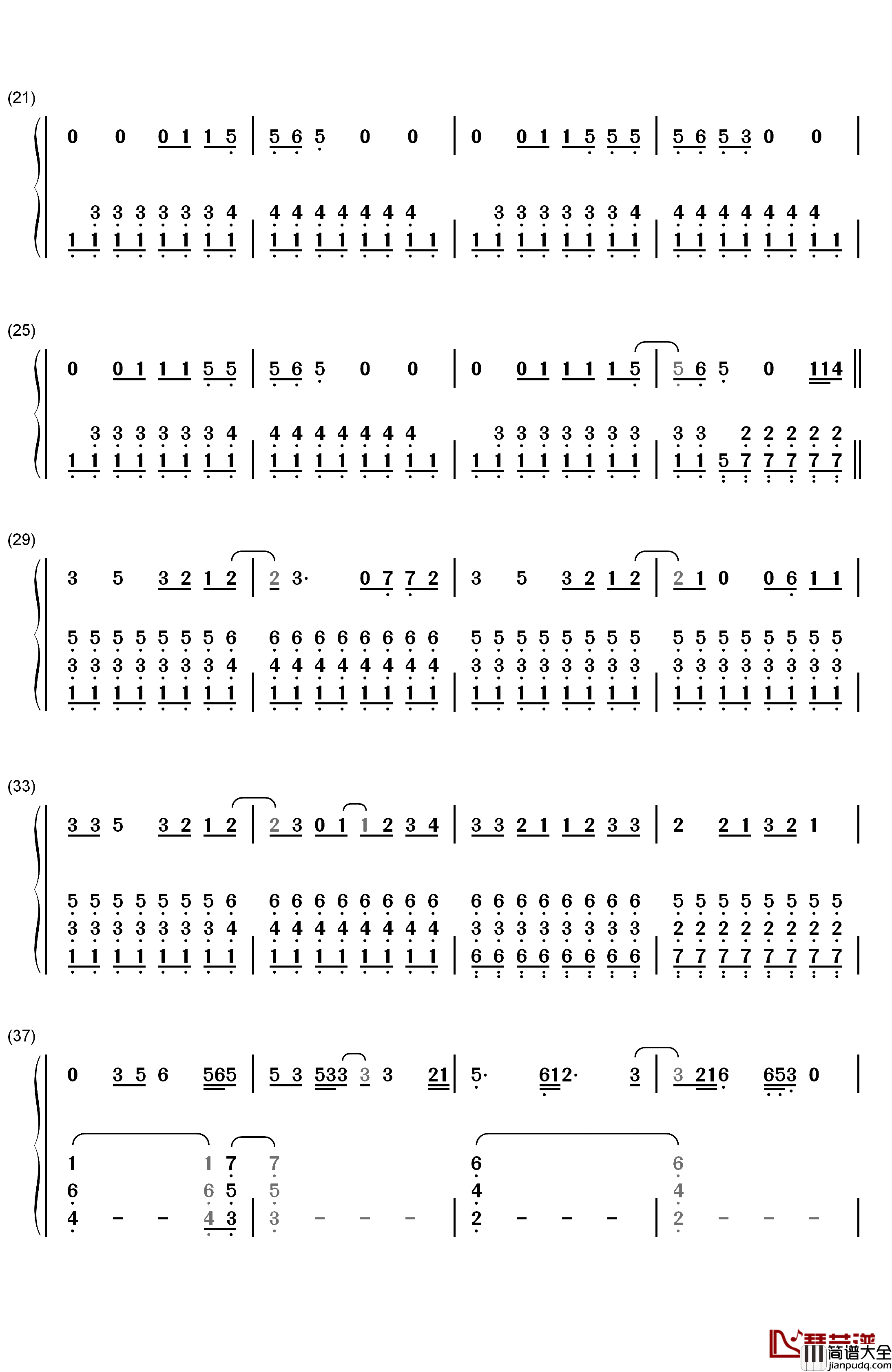 FourFiveSeconds钢琴简谱_数字双手_Rihanna