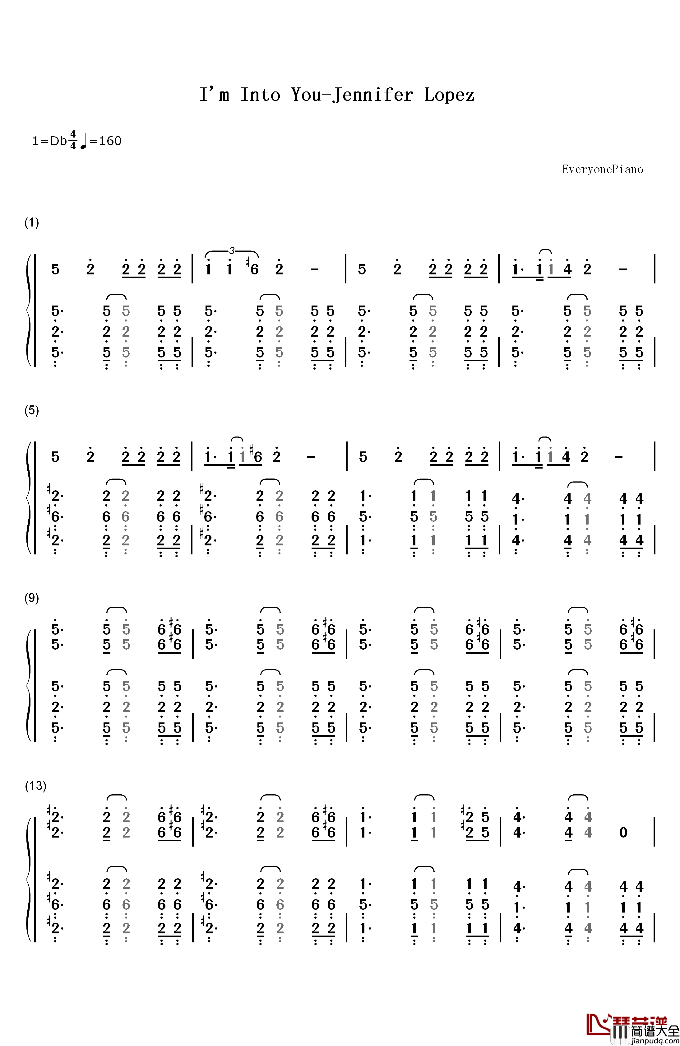 I'm_Into_You钢琴简谱_数字双手_Jennifer_Lopez