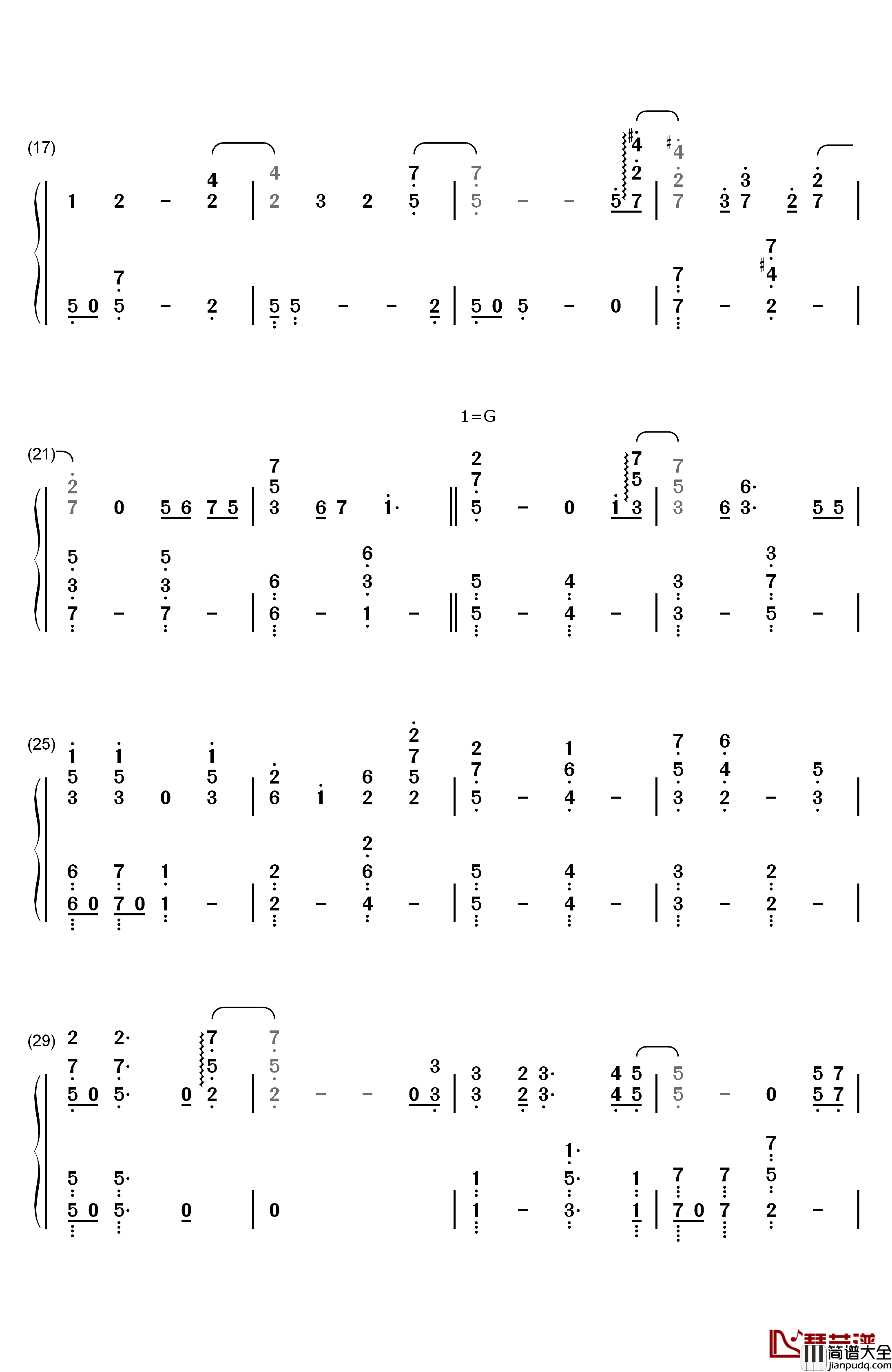 結露钢琴简谱_数字双手_片平里菜