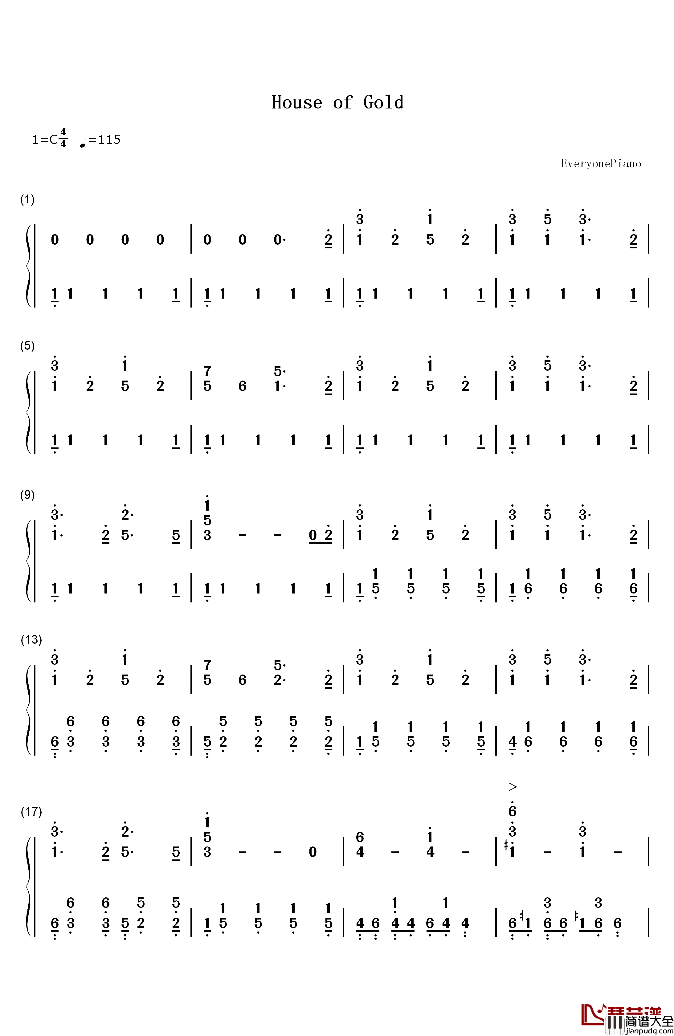 House_Of_Gold钢琴简谱_数字双手_Twenty_One_Pilots