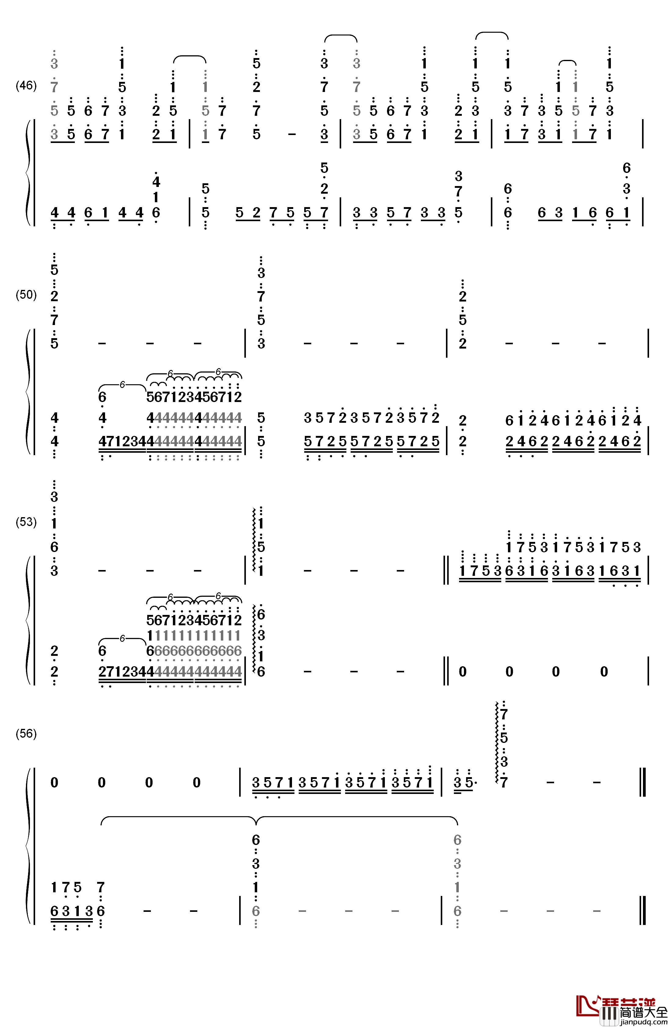 Bravely_You钢琴简谱_数字双手_Lia