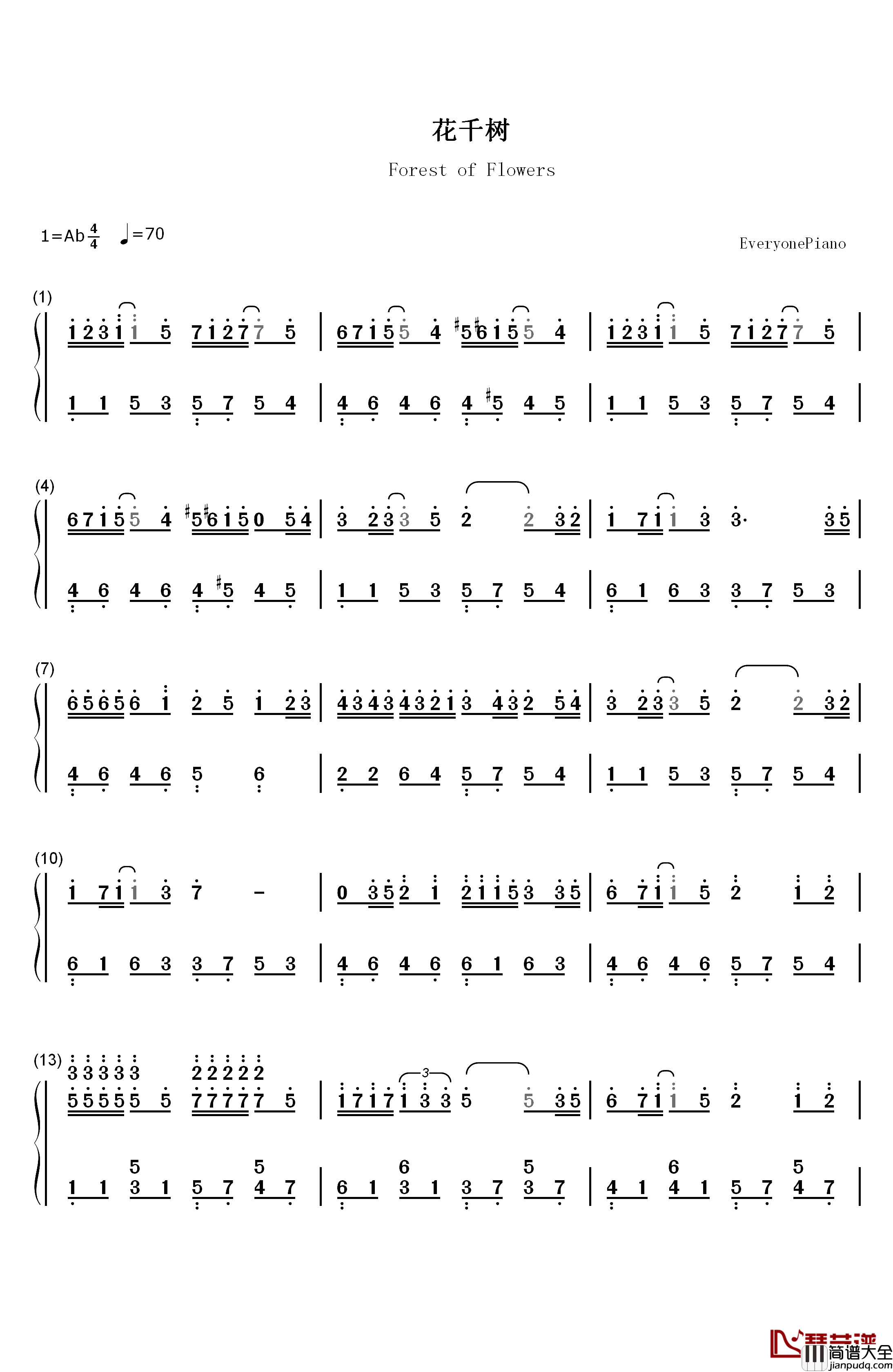 花千树钢琴简谱_数字双手_容祖儿