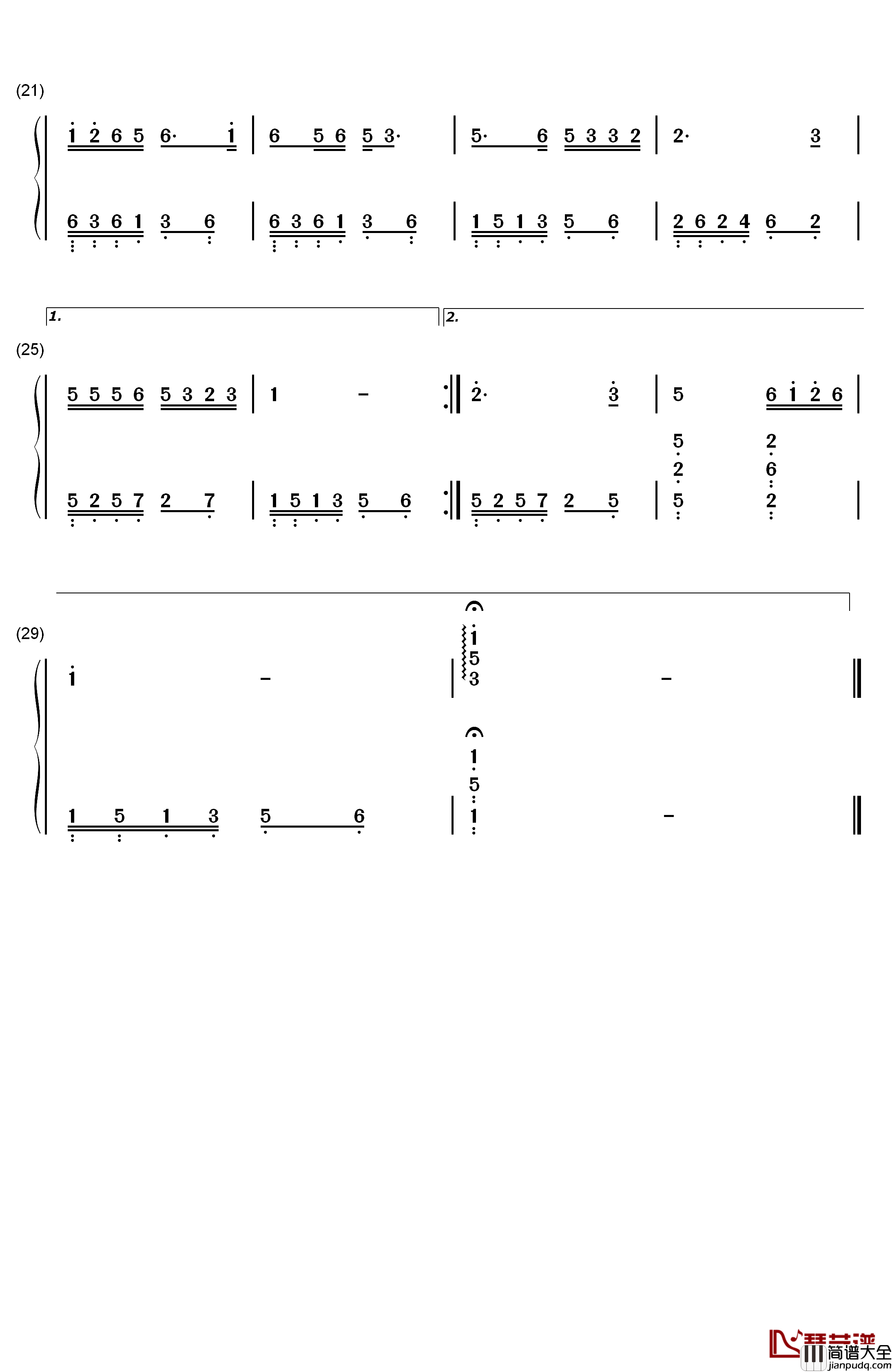 小白杨钢琴简谱_数字双手_阎维文