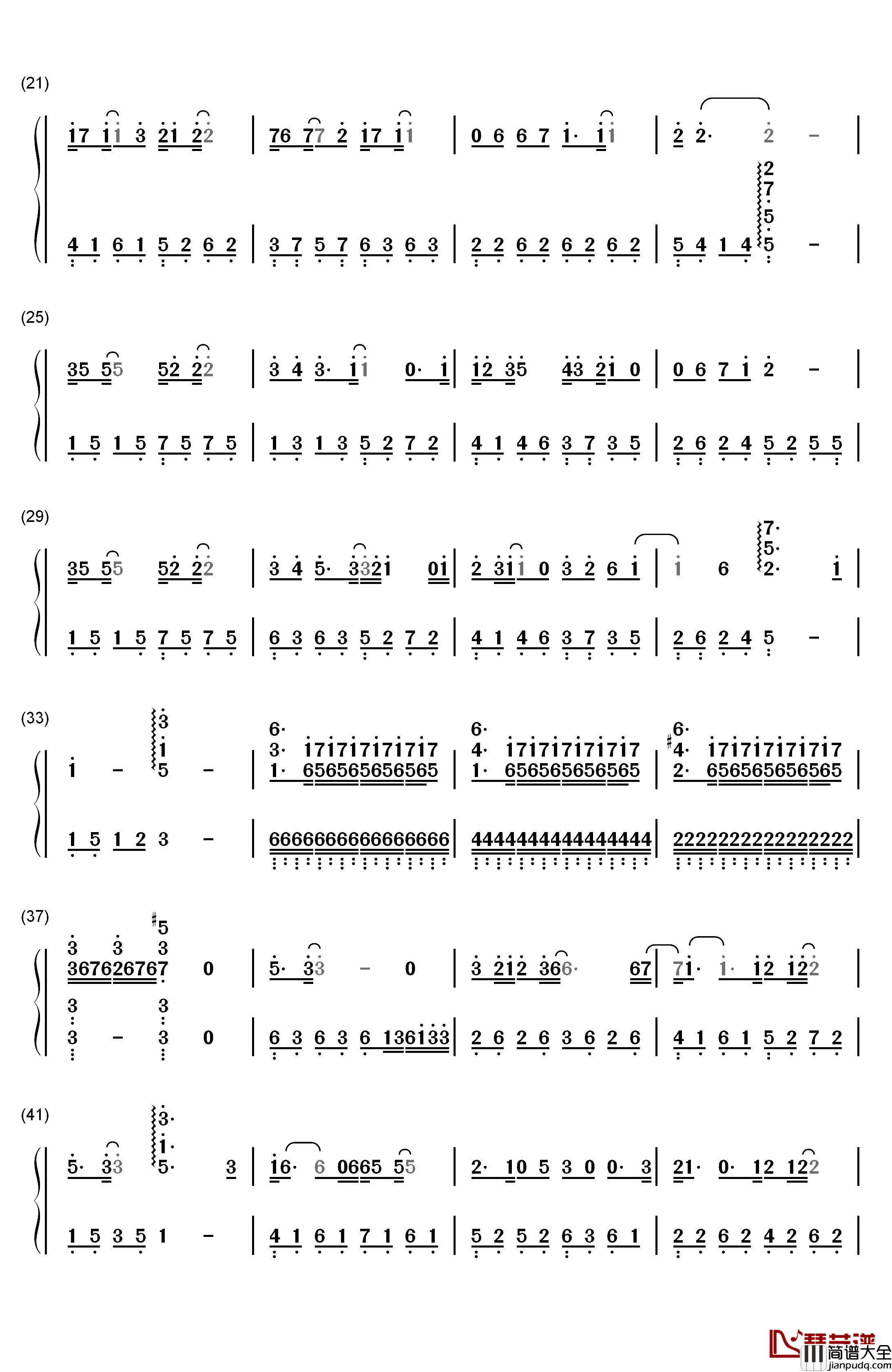 一念之间钢琴简谱_数字双手_张杰__莫文蔚