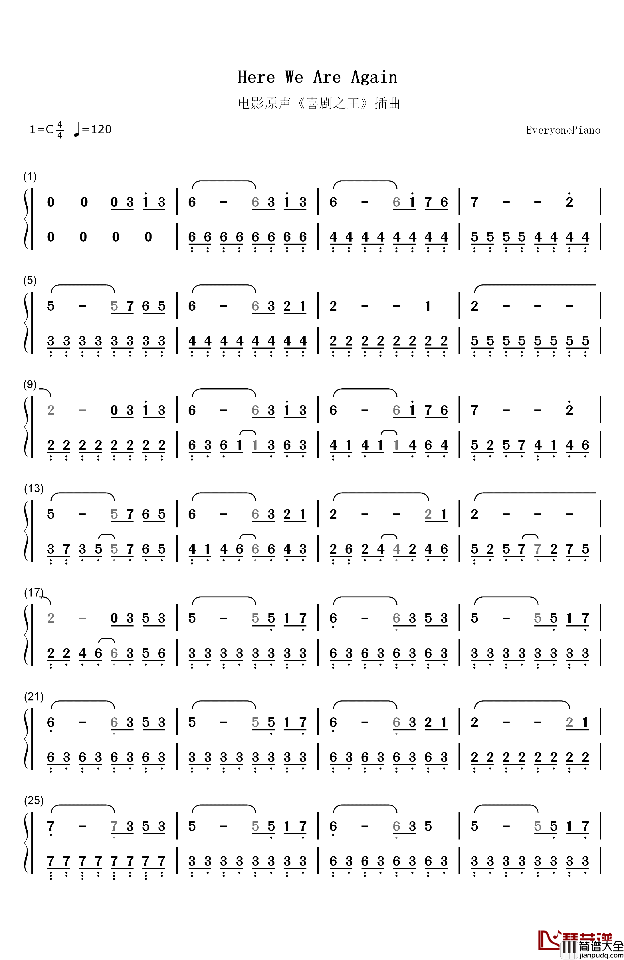 Here_We_Are_Again钢琴简谱_数字双手_日向大介