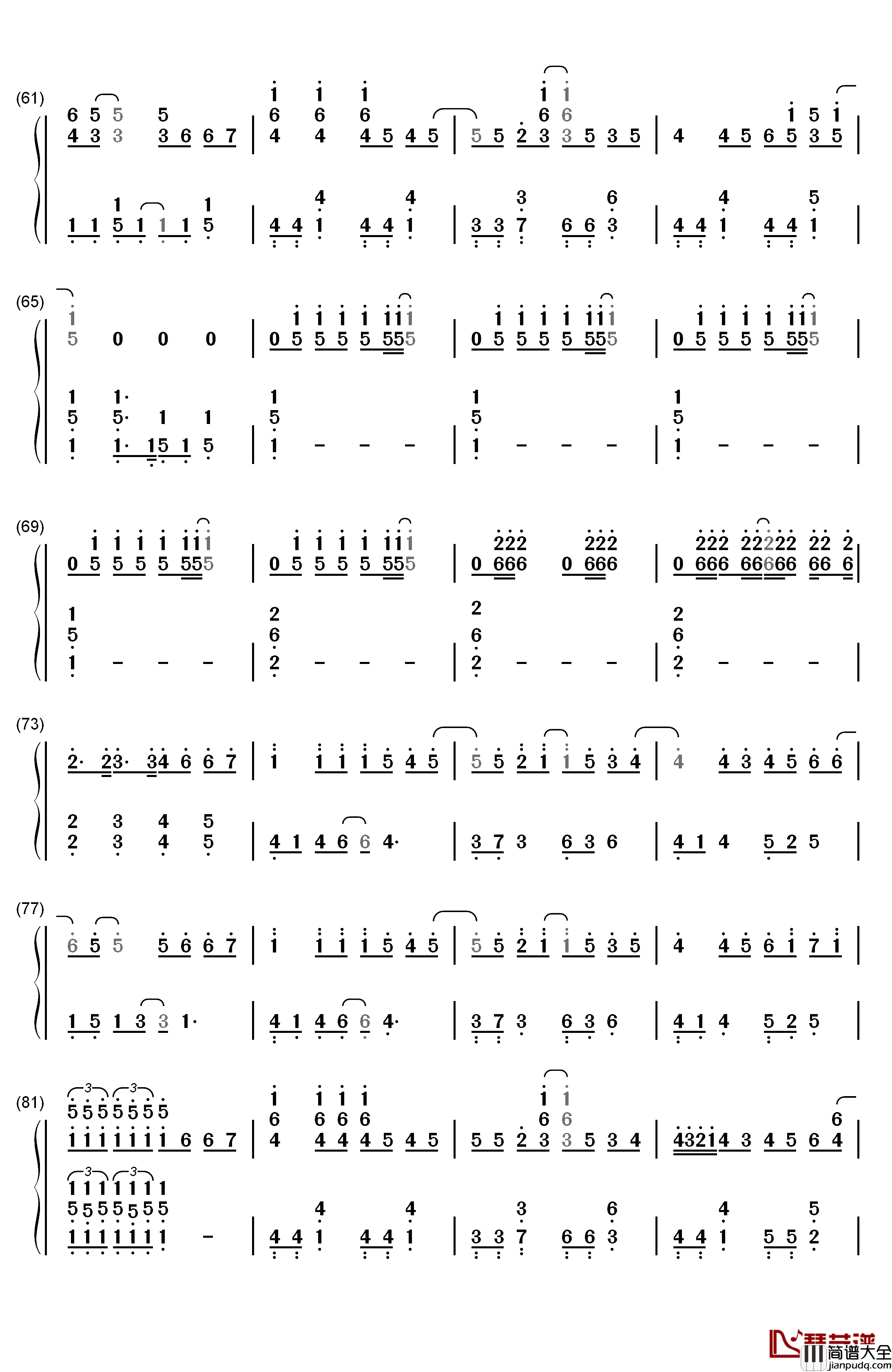 Jungle_P钢琴简谱_数字双手_5050