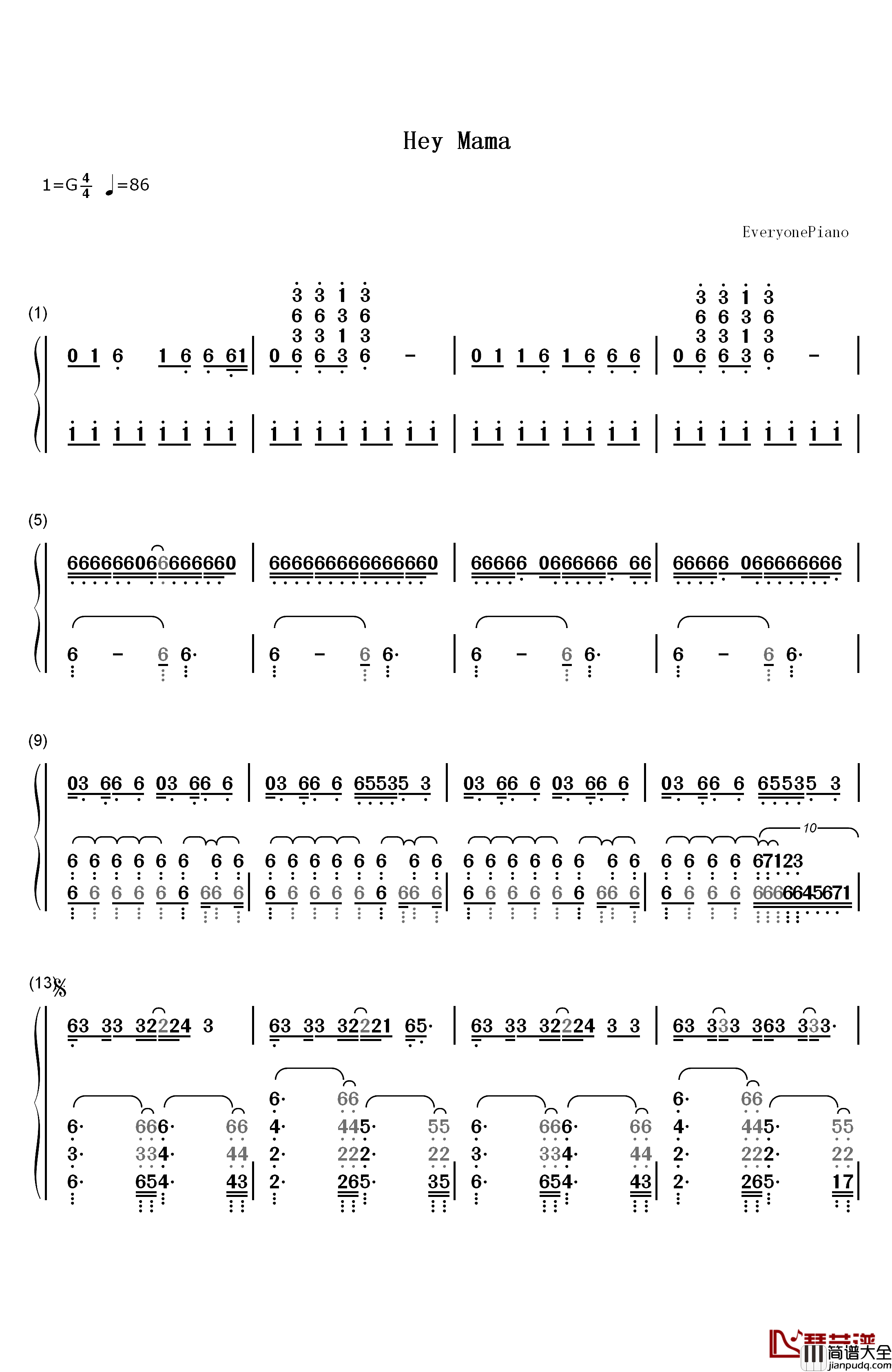 Hey_Mama钢琴简谱_数字双手_David_Guetta