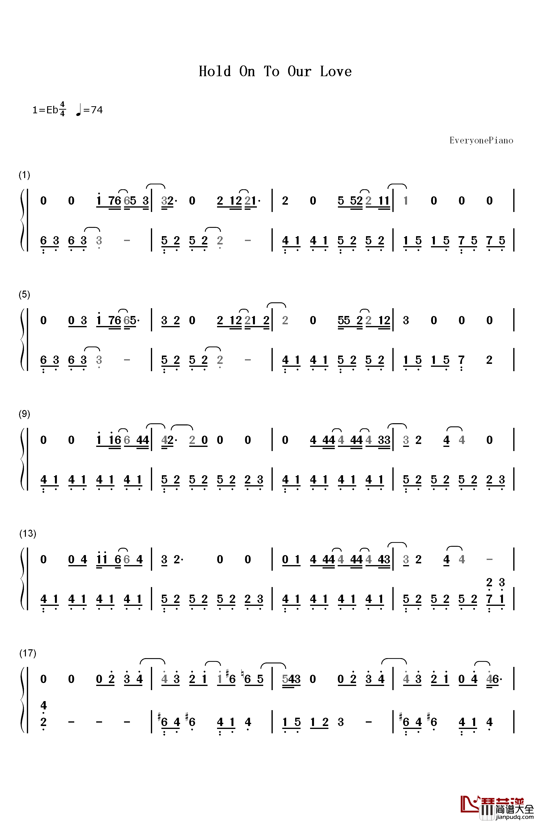 Hold_On_To_Our_Love钢琴简谱_数字双手_Tom_Chaplin