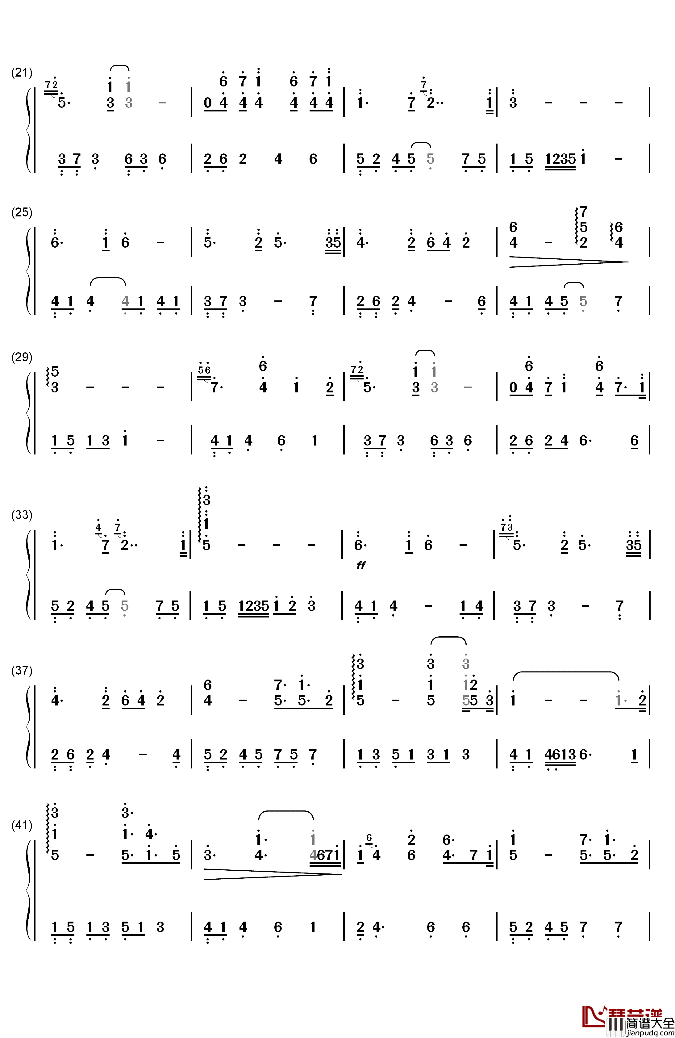 下雨的星期日钢琴简谱_数字双手_白日梦