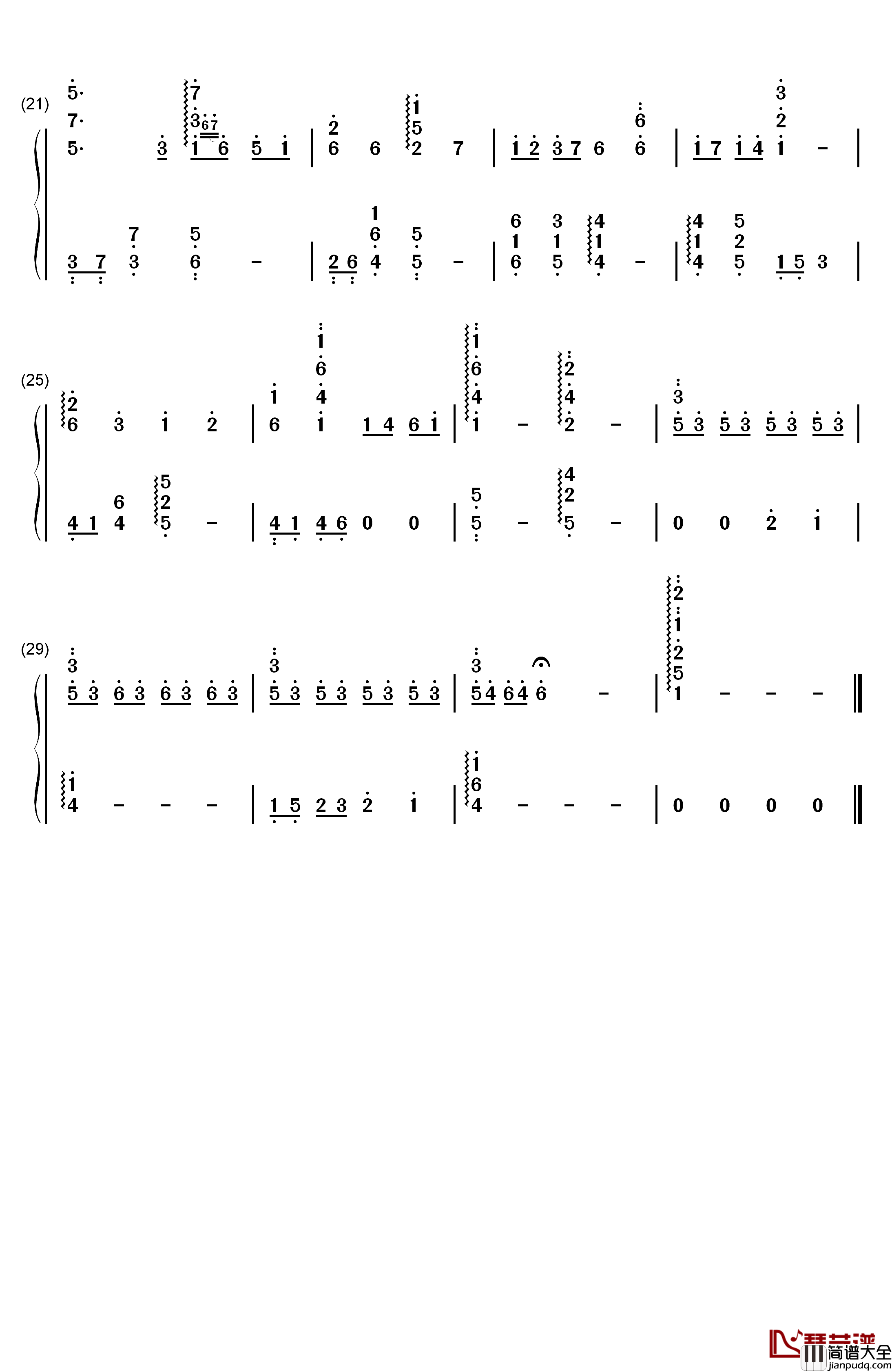 晴と零_钢琴简谱_数字双手_高梨康治