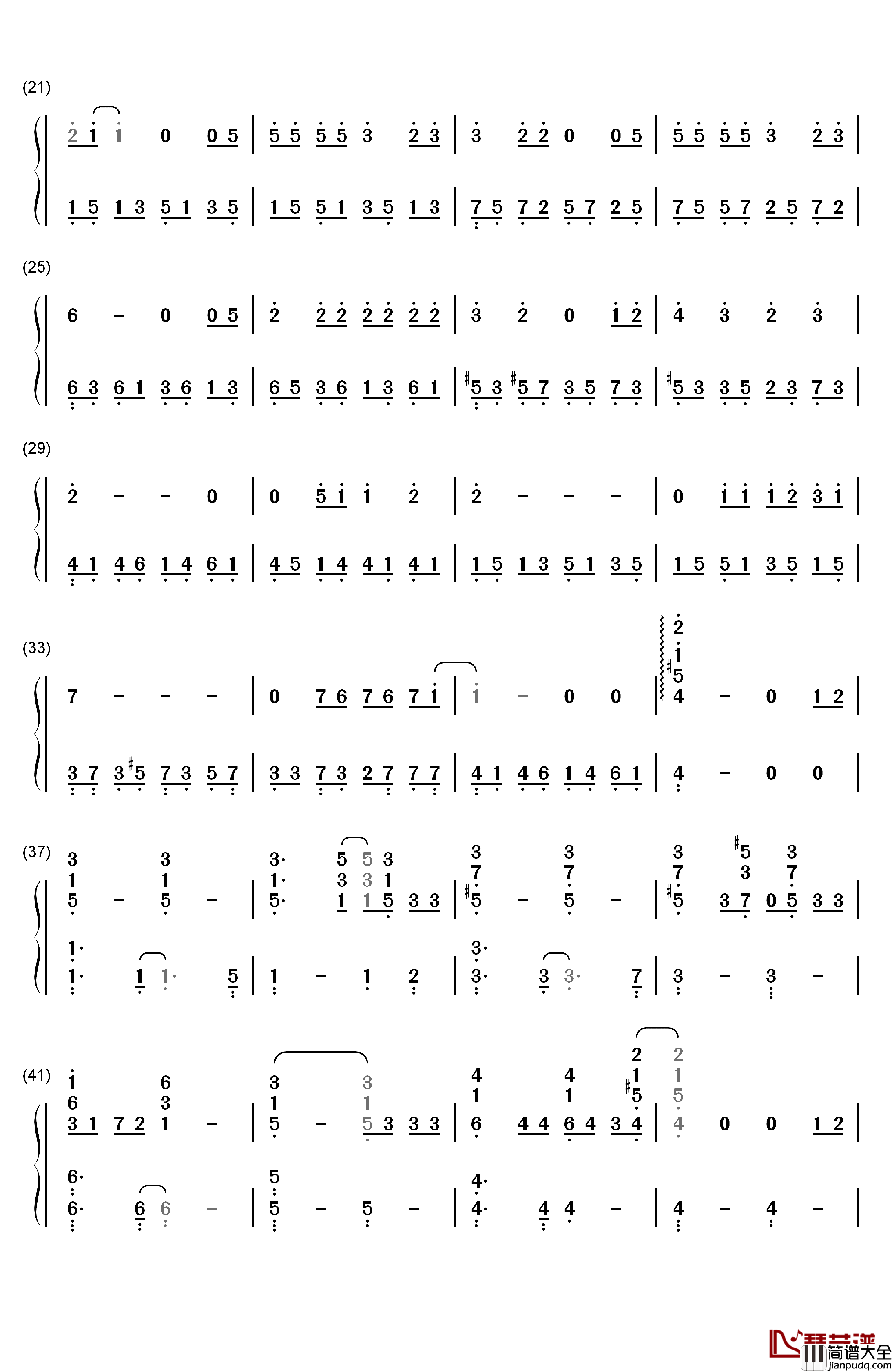 眼鼻嘴钢琴简谱_数字双手_Taeyang