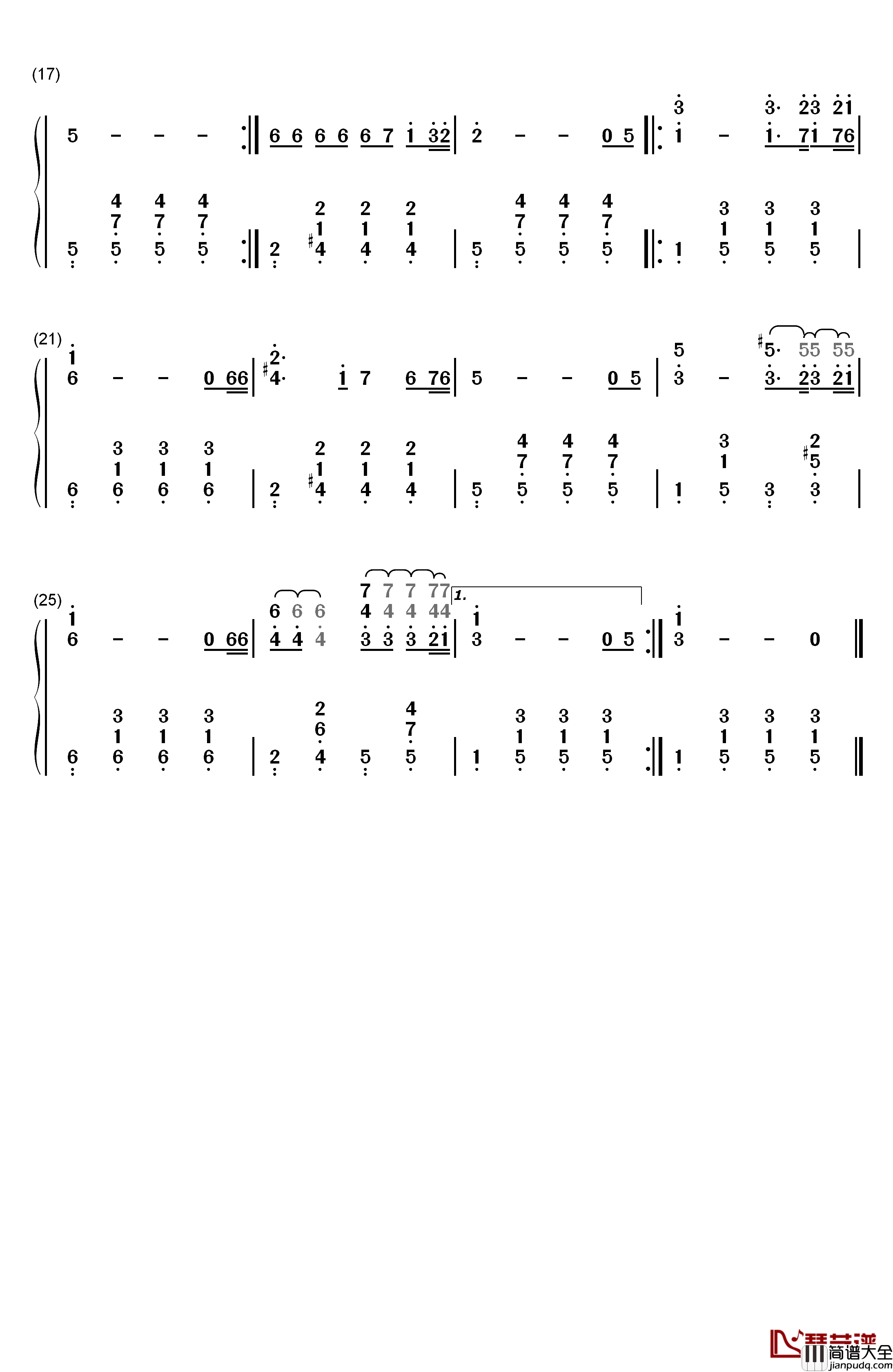 让我再看你一眼钢琴简谱_数字双手_郭峰