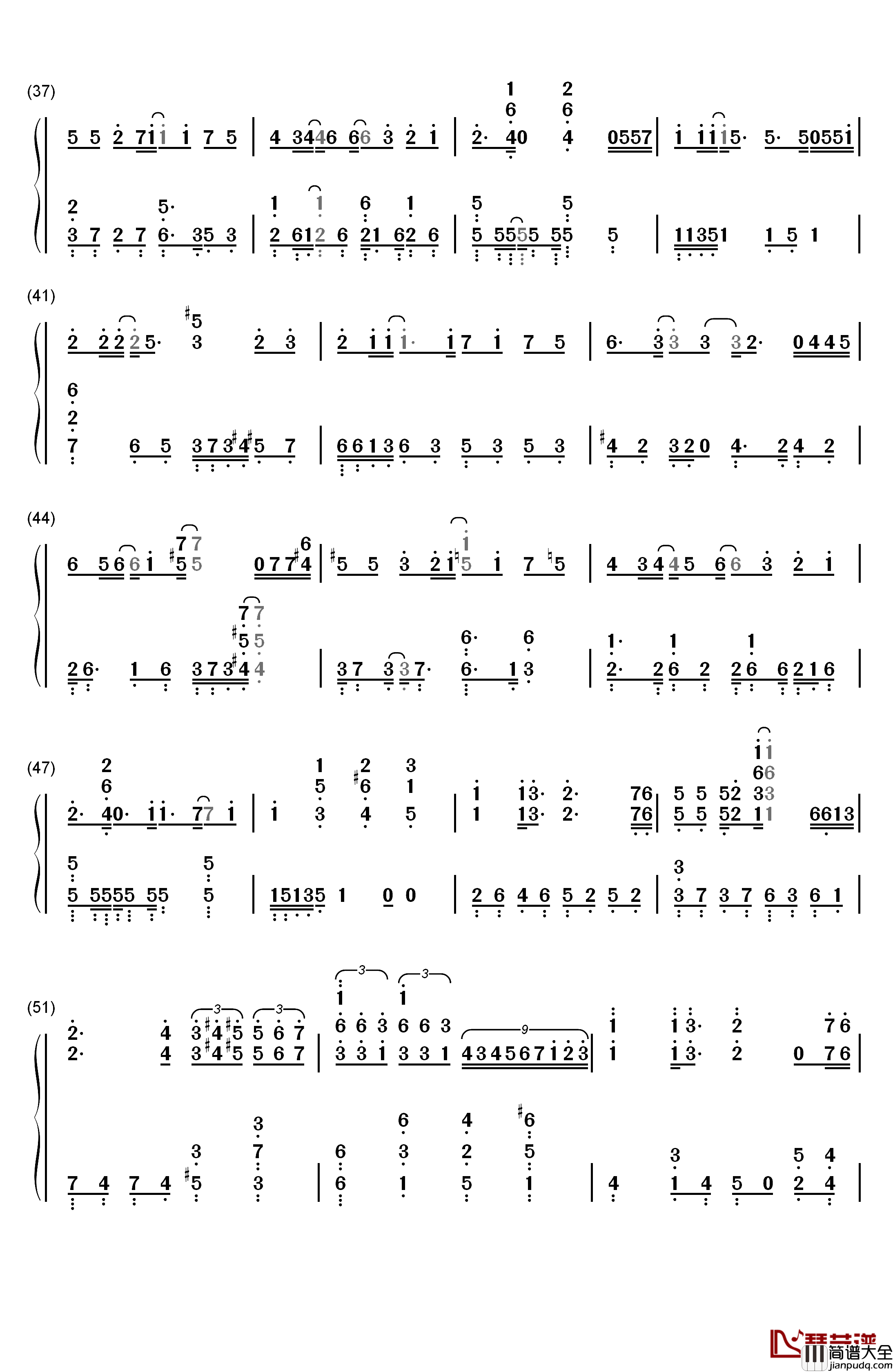 那些年钢琴简谱_数字双手_胡夏__九把刀