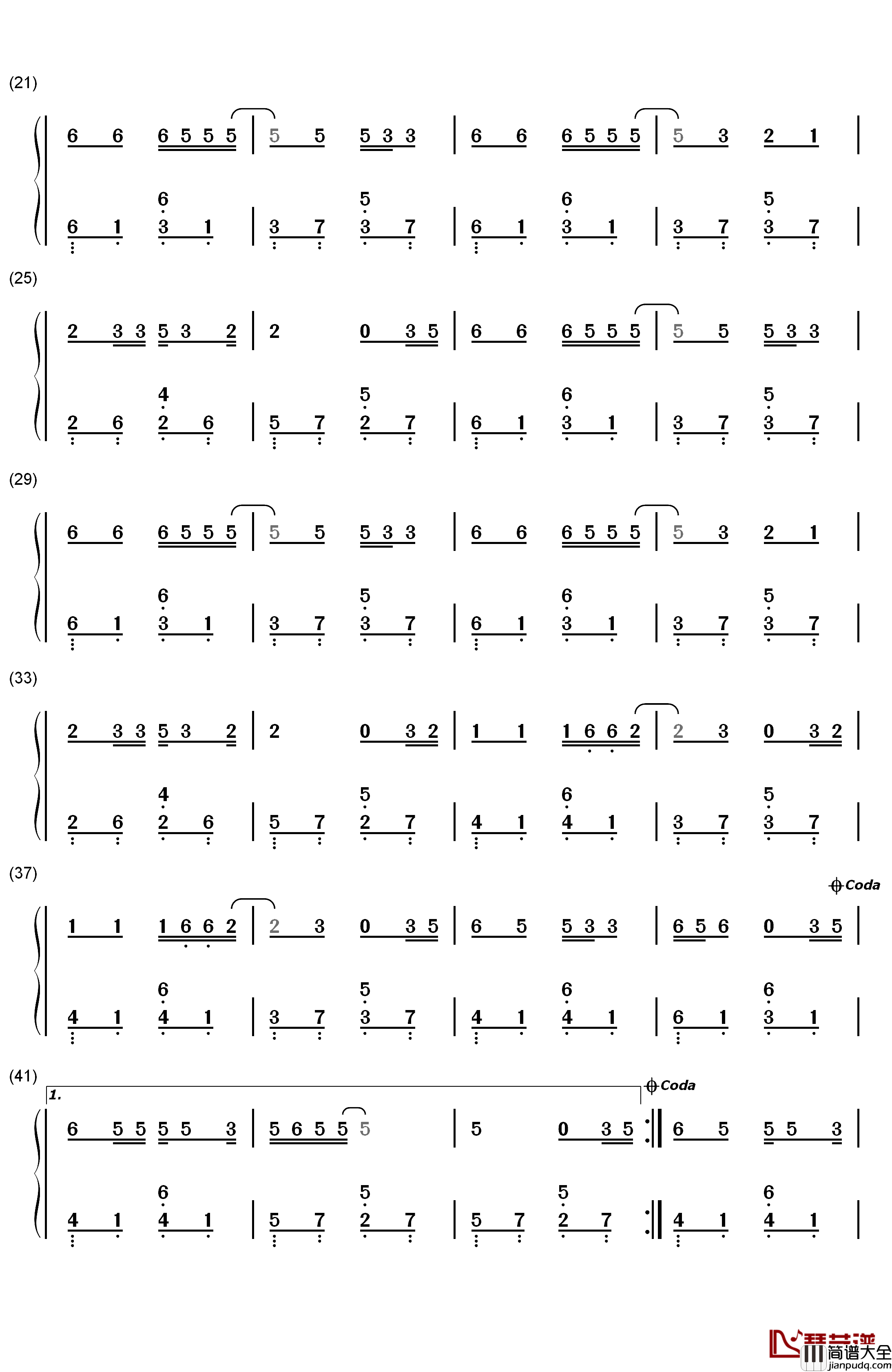挪威的森林钢琴简谱_数字双手_伍佰