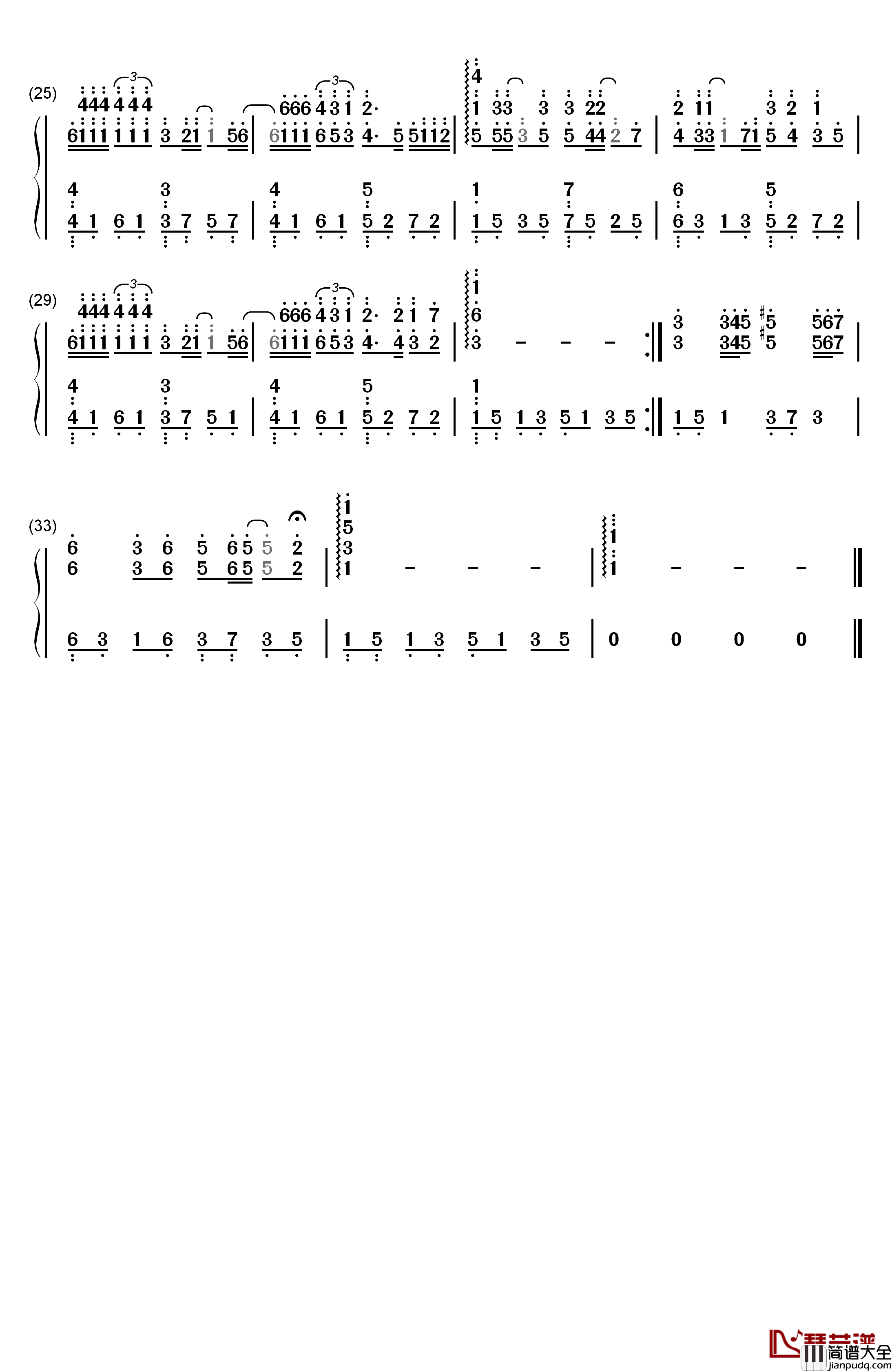 未完成的爱情钢琴简谱_数字双手_光良