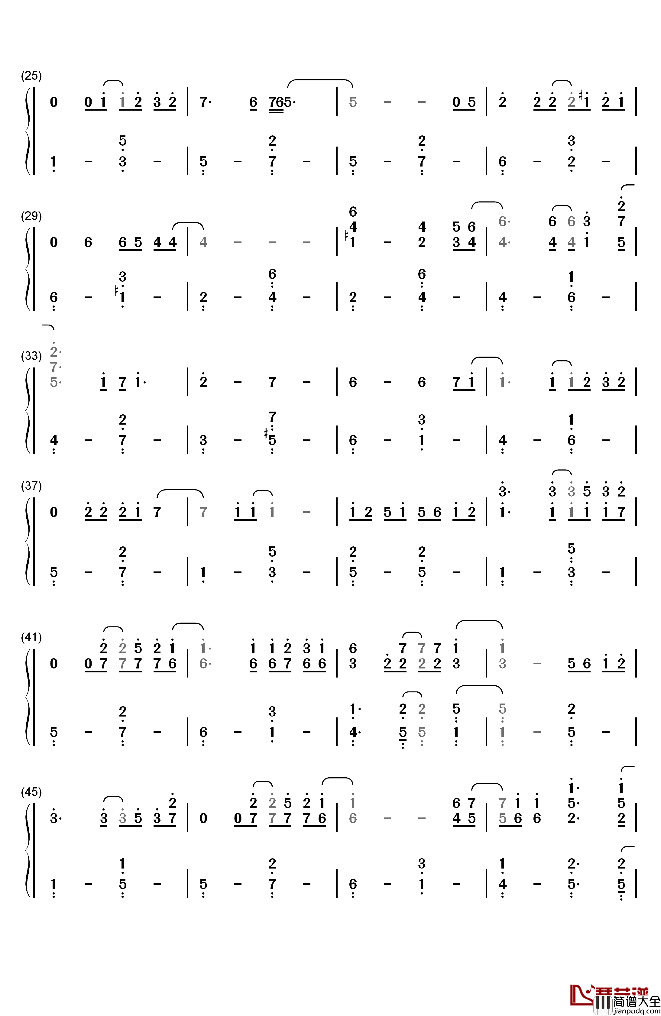 很爱很爱你钢琴简谱_数字双手_刘若英