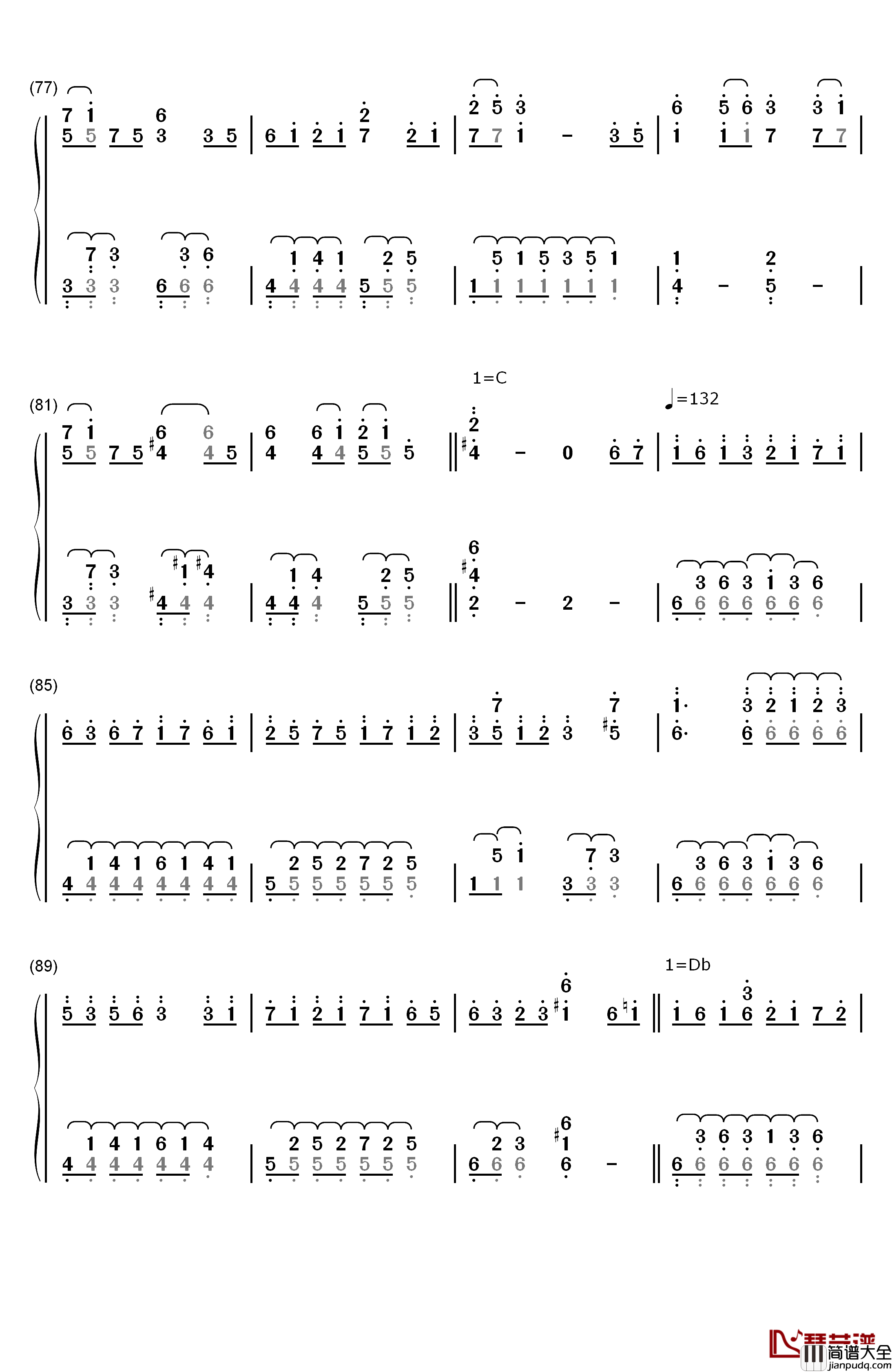 东方萃梦想钢琴简谱_数字双手_东方Project