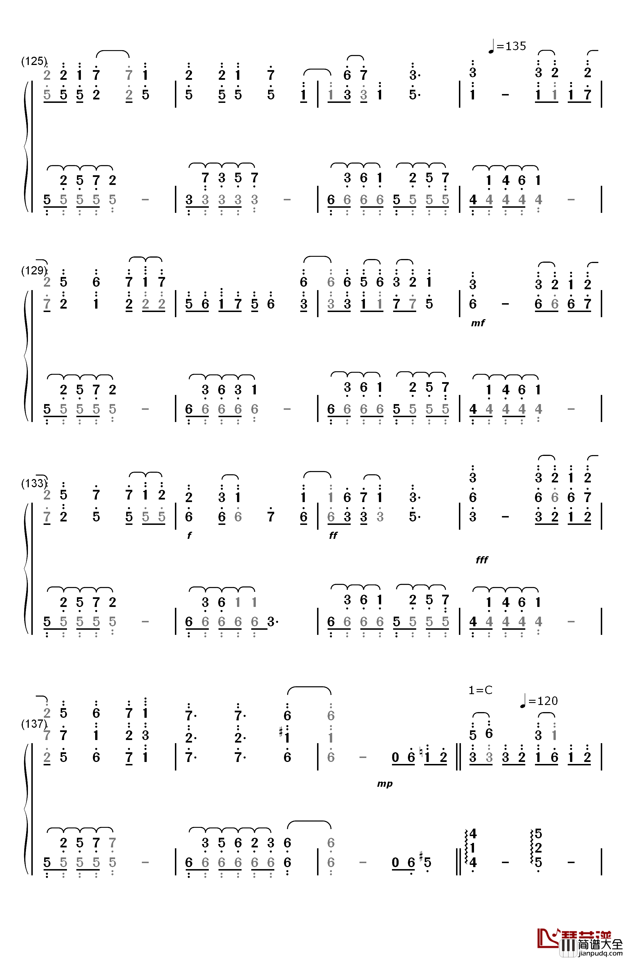 东方萃梦想钢琴简谱_数字双手_东方Project