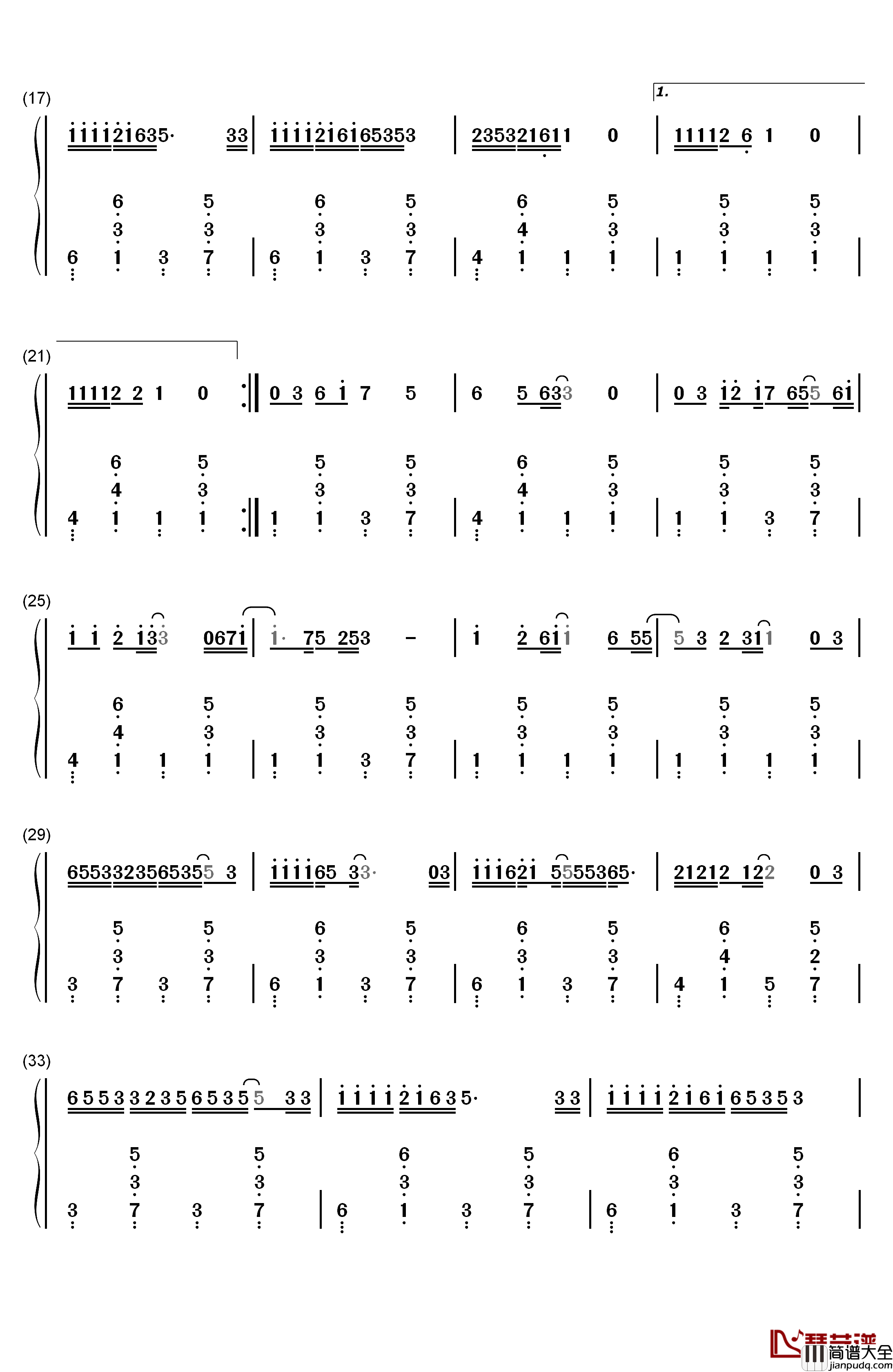 寂寞沙洲冷钢琴简谱_数字双手_周传雄