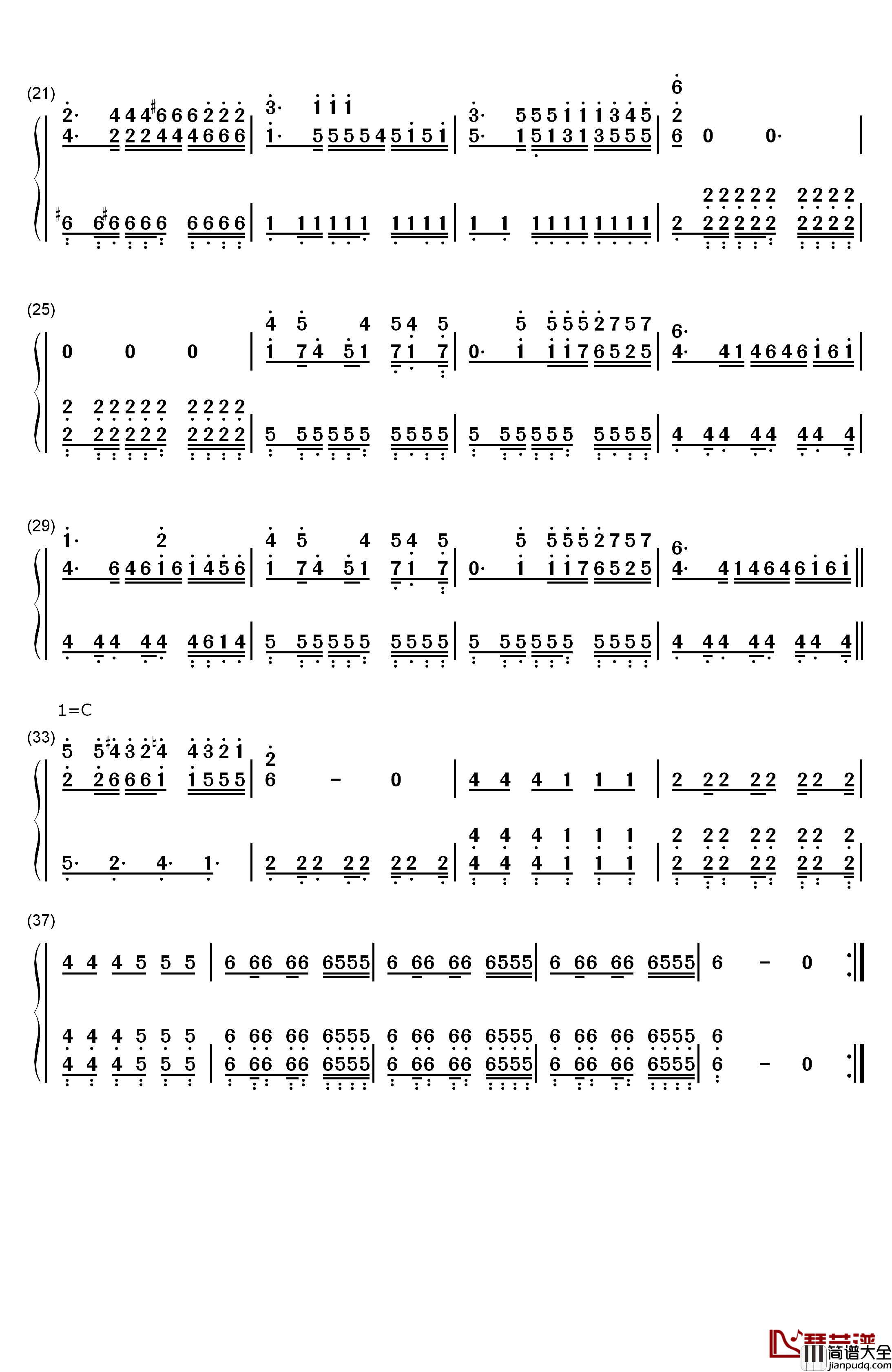 赤色要塞BGM钢琴简谱_数字双手_FC游戏_赤色要塞_