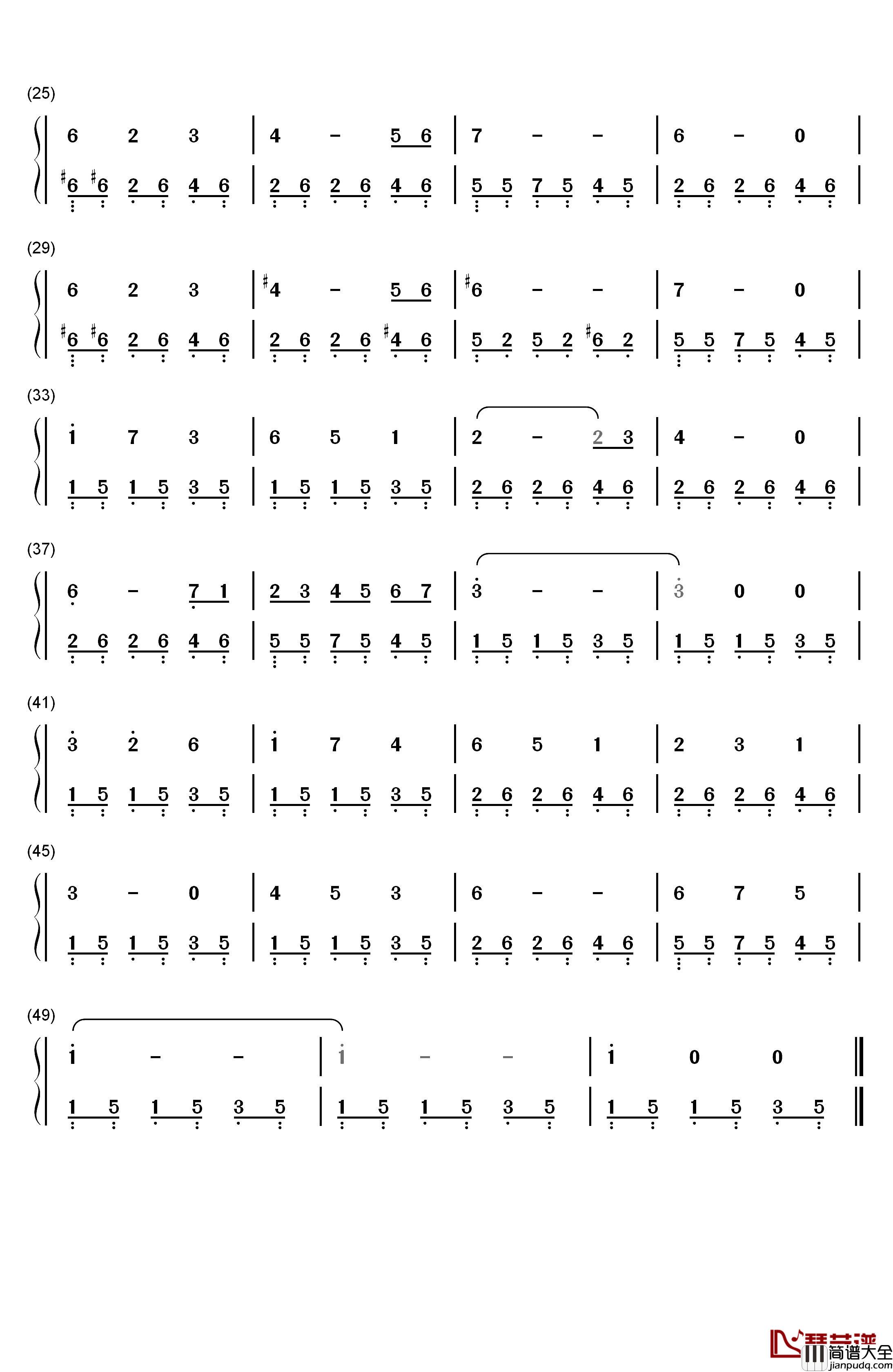 天鹅钢琴简谱_数字双手_圣桑