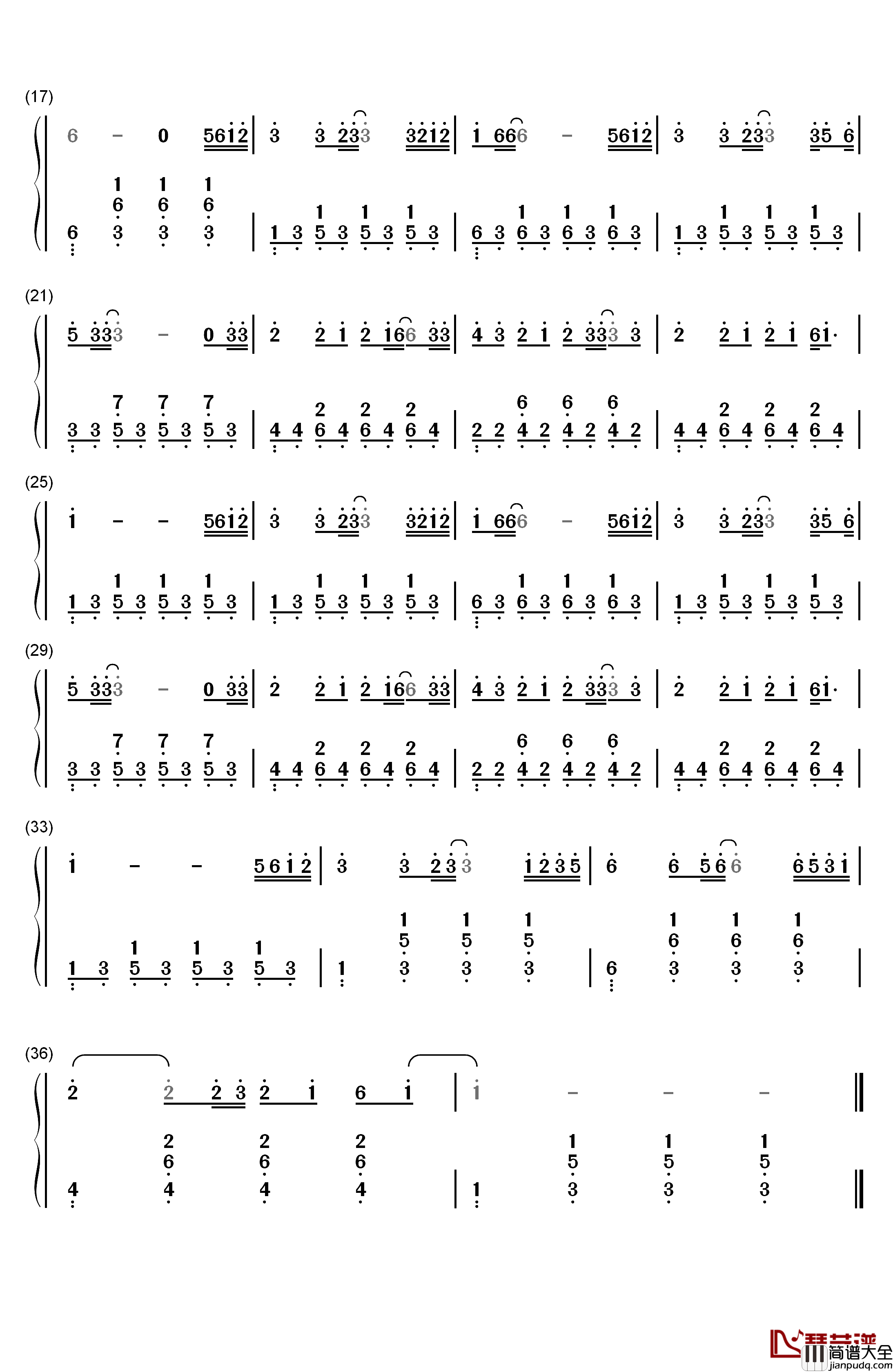 千千阙歌钢琴简谱_数字双手_陈慧娴