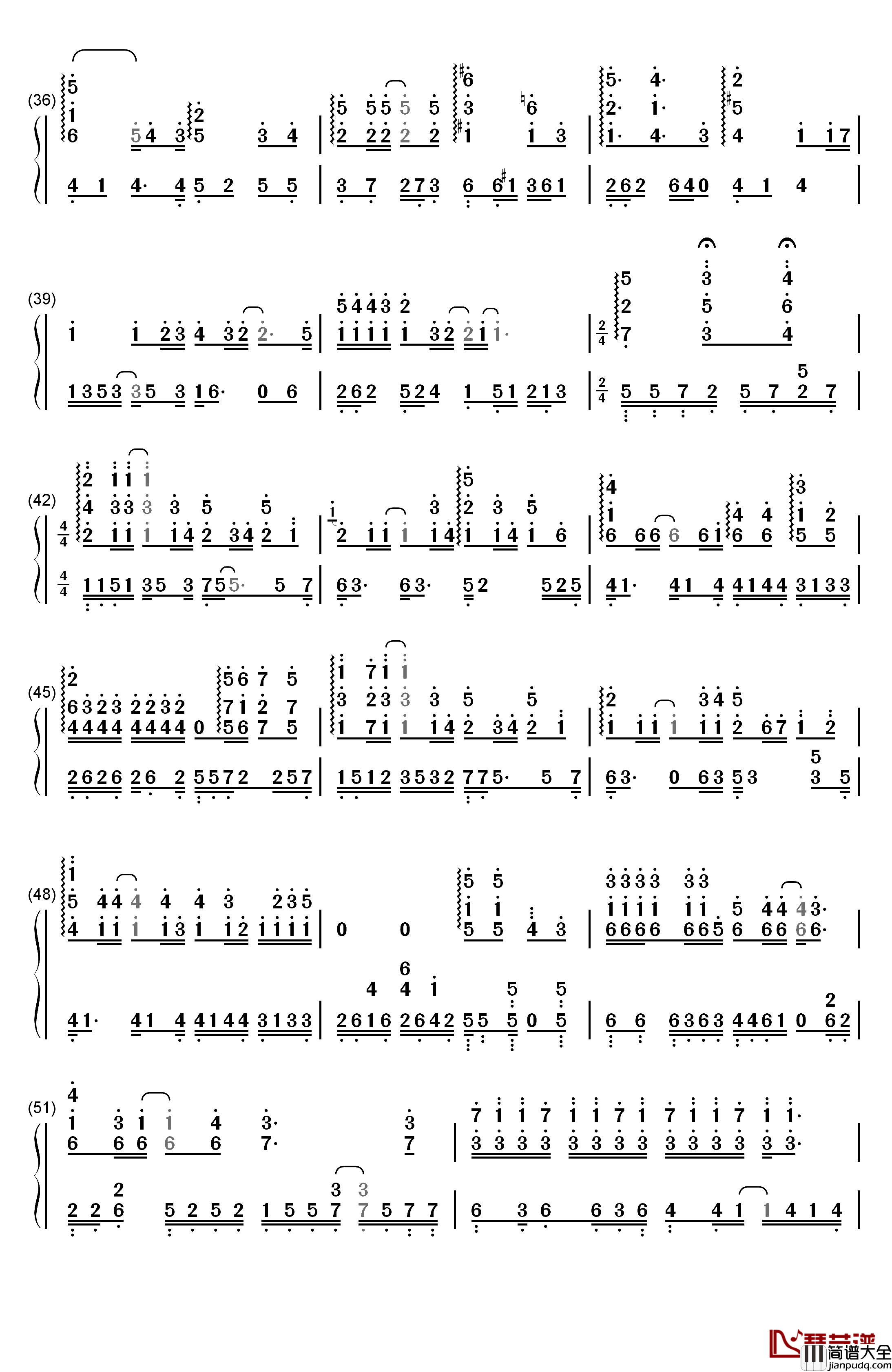 爱与诚钢琴简谱_数字双手_古巨基