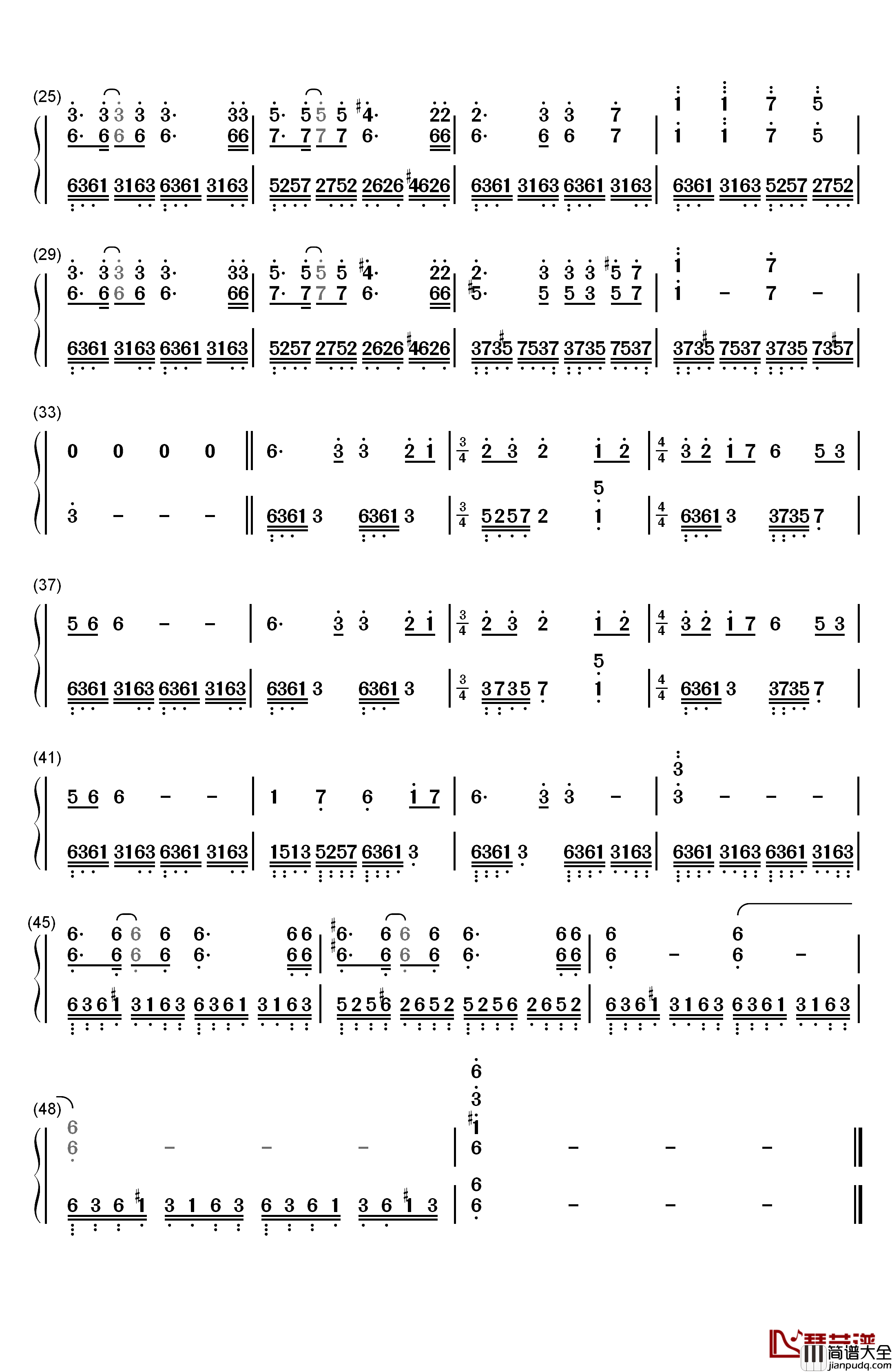 人间沙钢琴简谱_数字双手_陈学冬