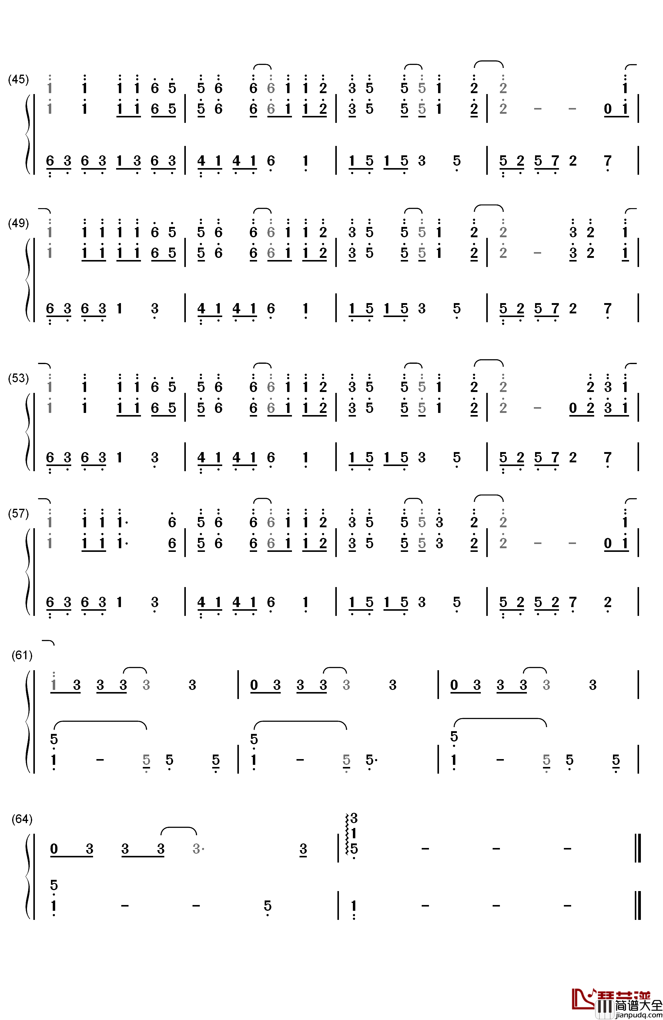 夜空中最亮的星钢琴简谱_数字双手_逃跑计划