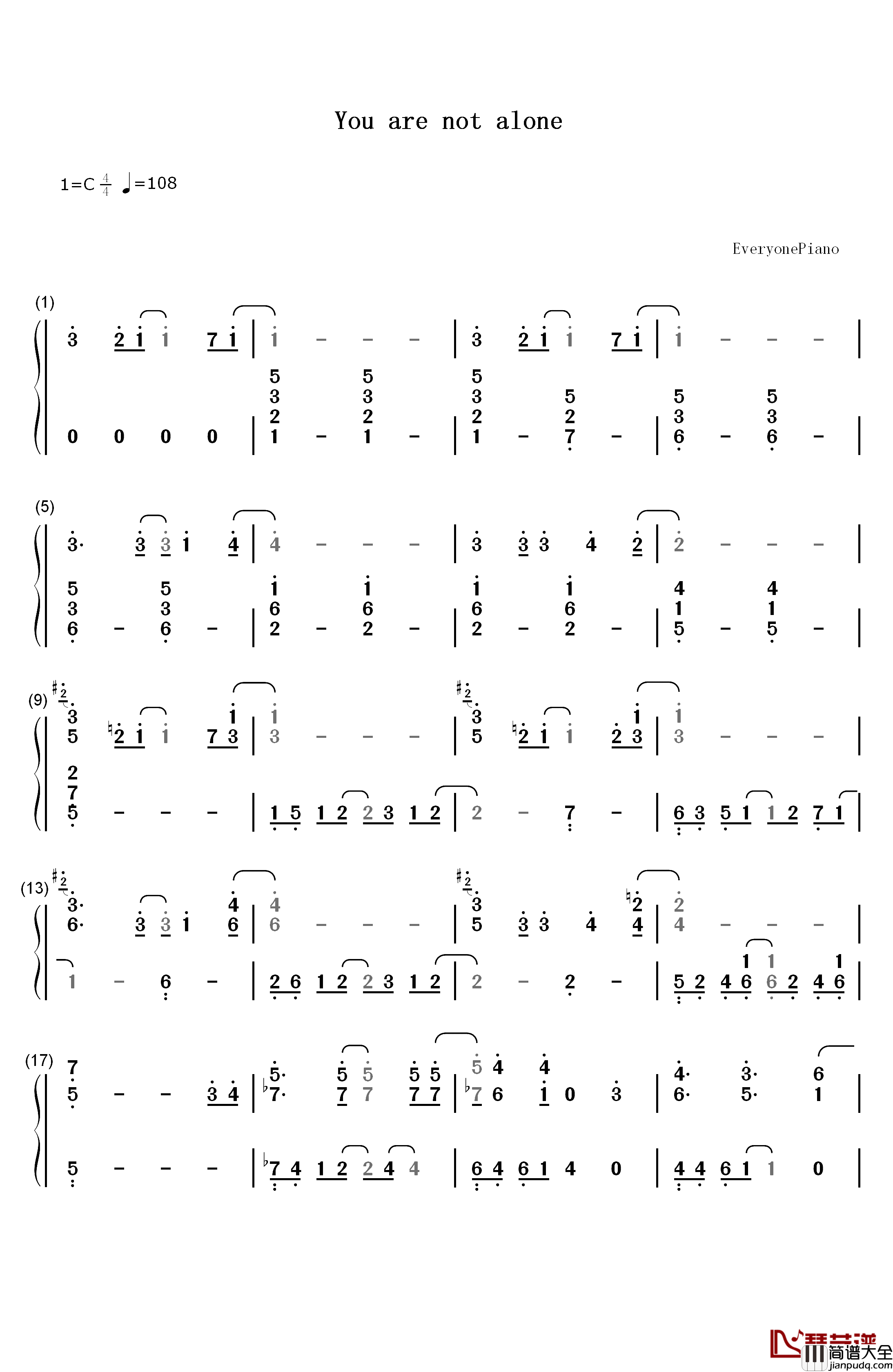 You_Are_Not_Alone钢琴简谱_数字双手_Michael_Jackson