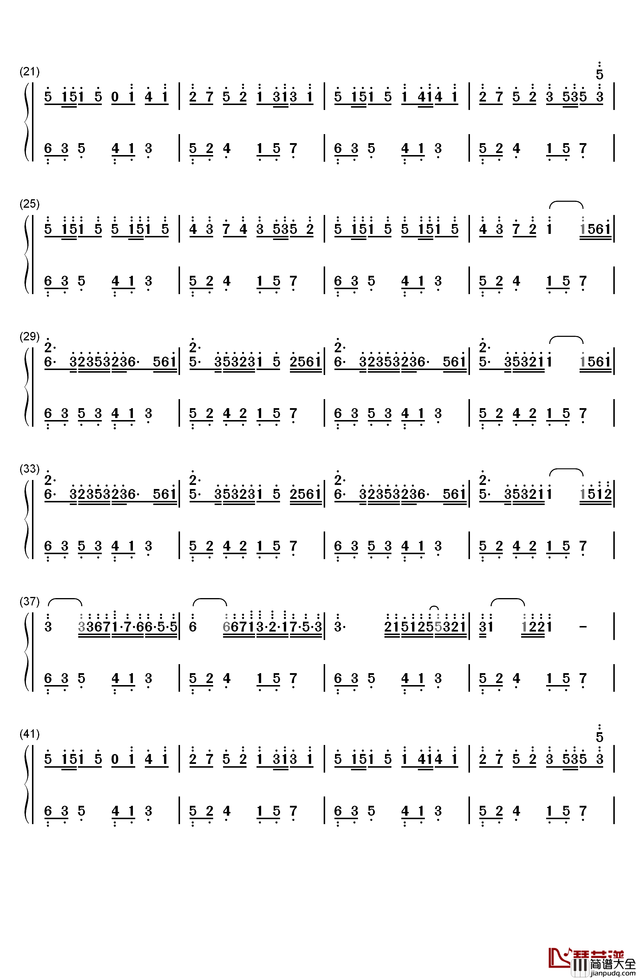 秋姉妹のなく顷に钢琴简谱_数字双手_东方project