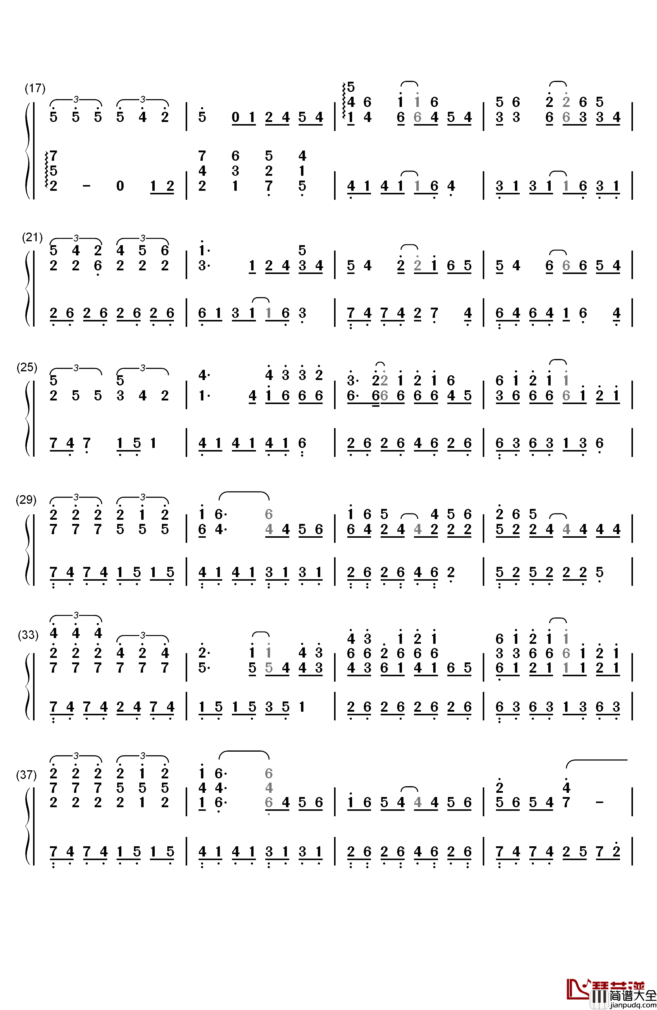 富士山下钢琴简谱_数字双手_陈奕迅