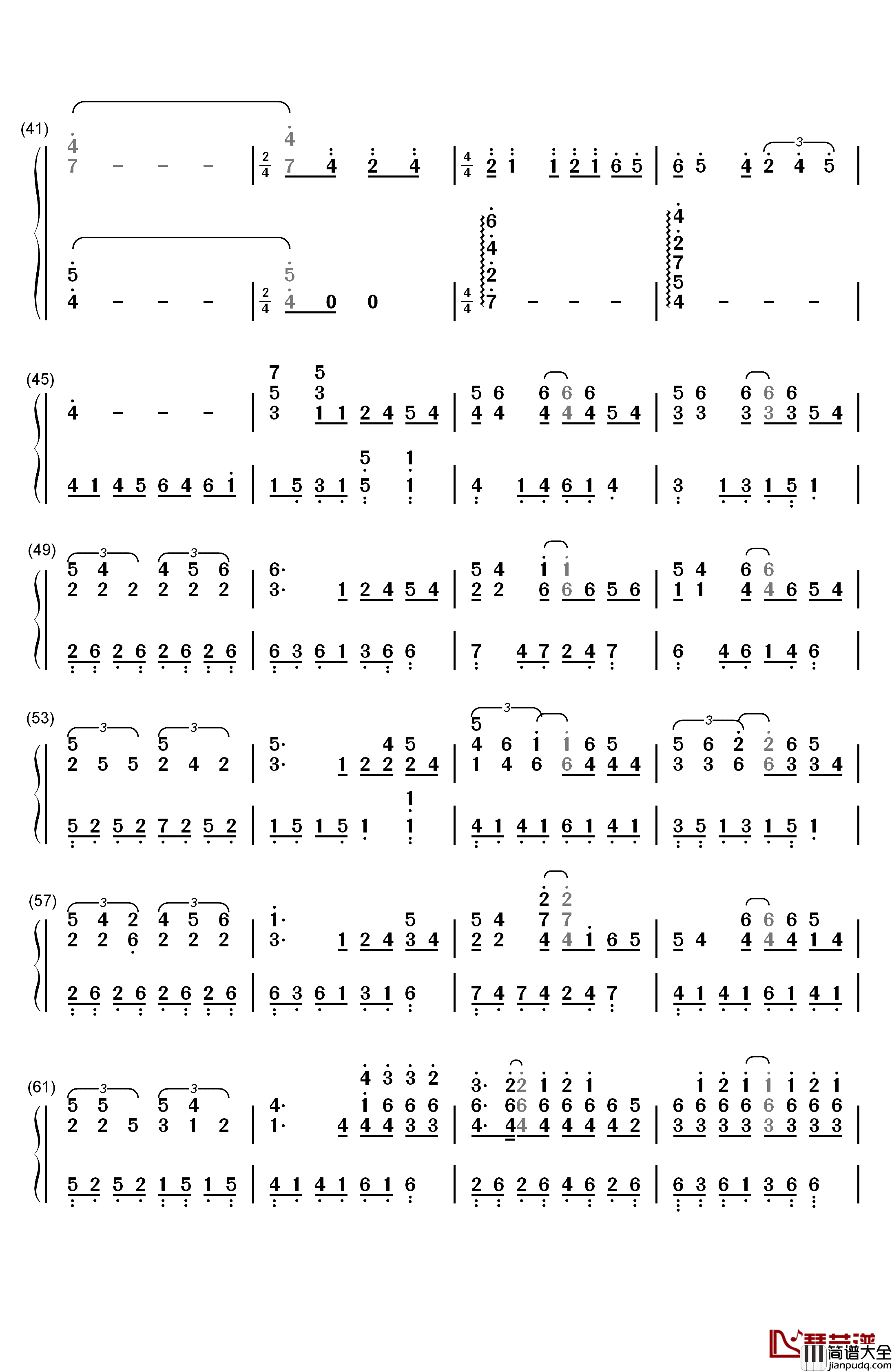 富士山下钢琴简谱_数字双手_陈奕迅