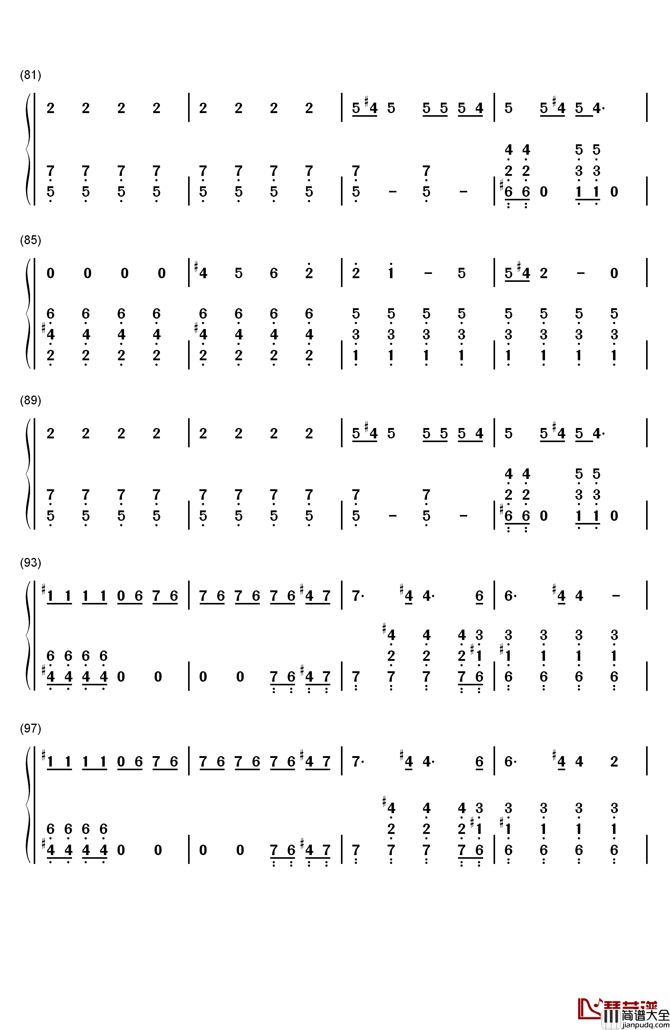 Gorilla钢琴简谱_数字双手_Bruno_Mars