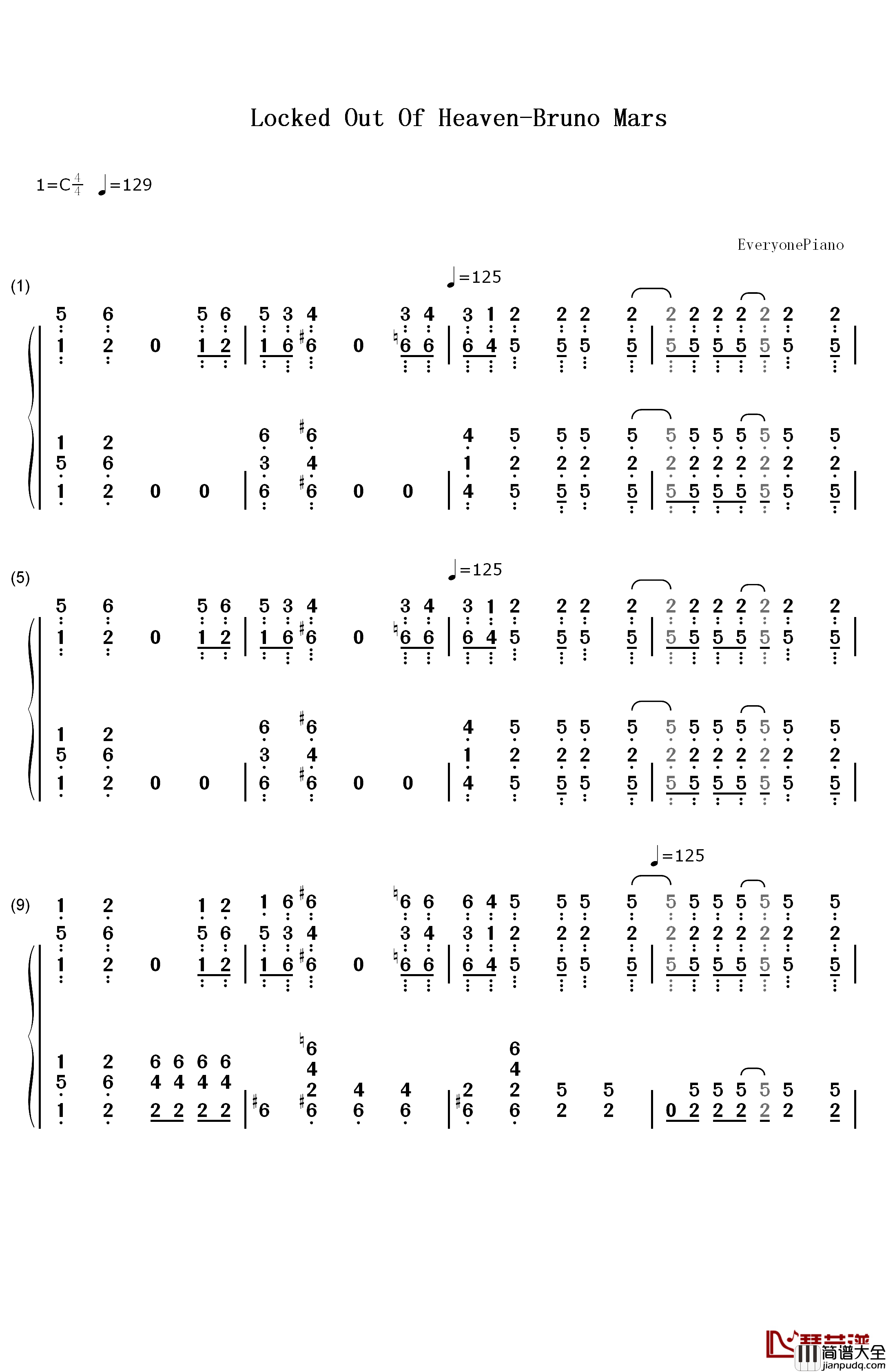Locked_Out_Of_Heaven钢琴简谱_数字双手_Bruno_Mars