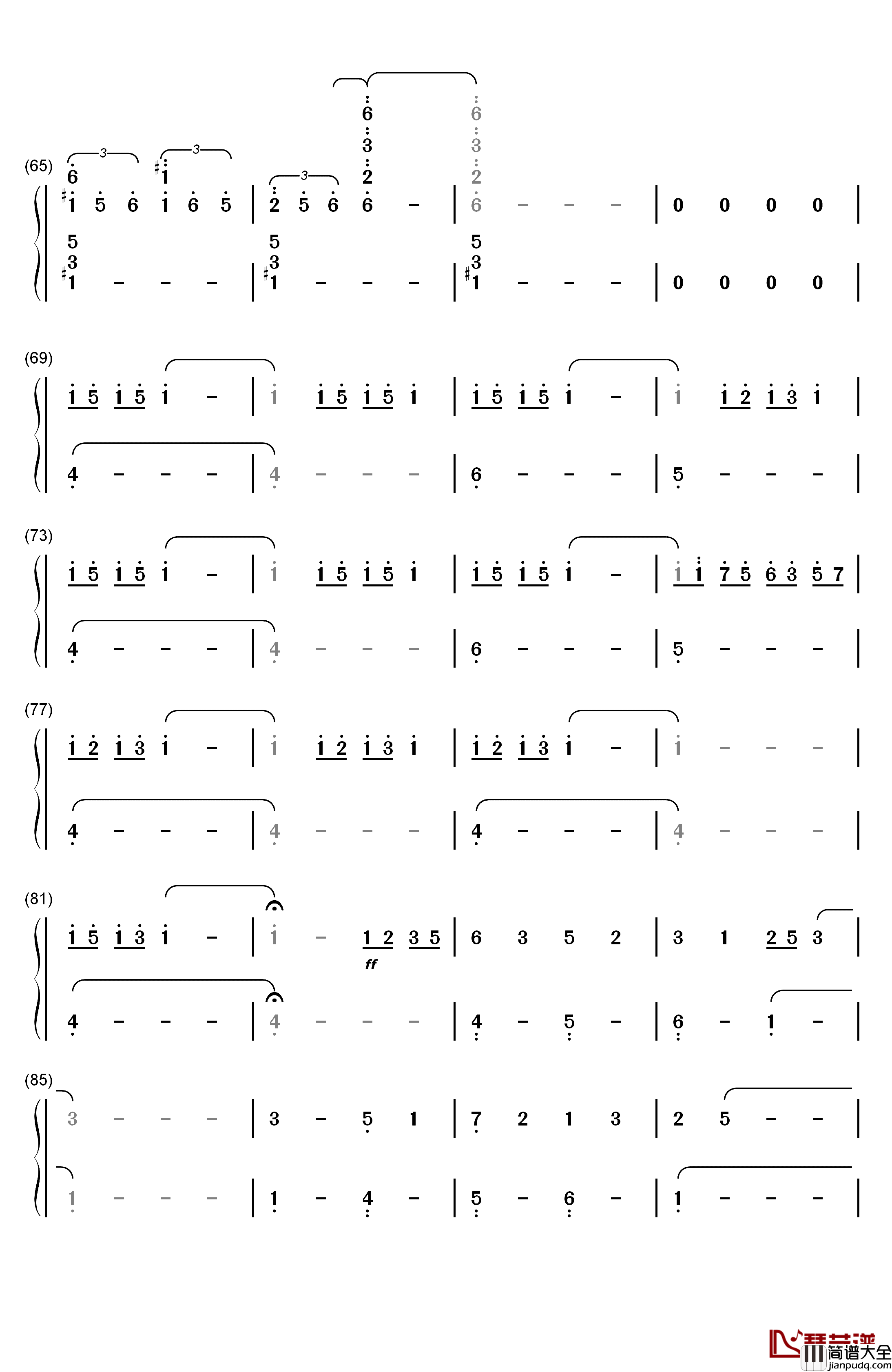 三葉のテーマ钢琴简谱_数字双手_RADWIMPS