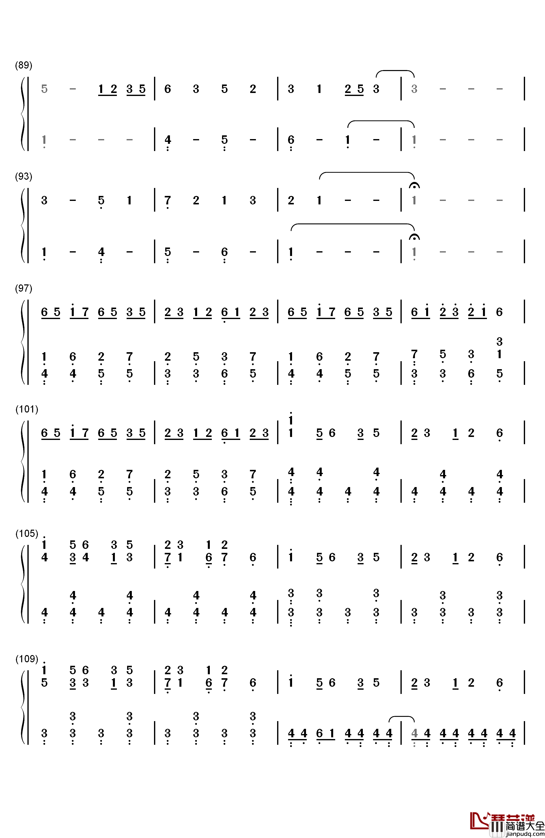 三葉のテーマ钢琴简谱_数字双手_RADWIMPS